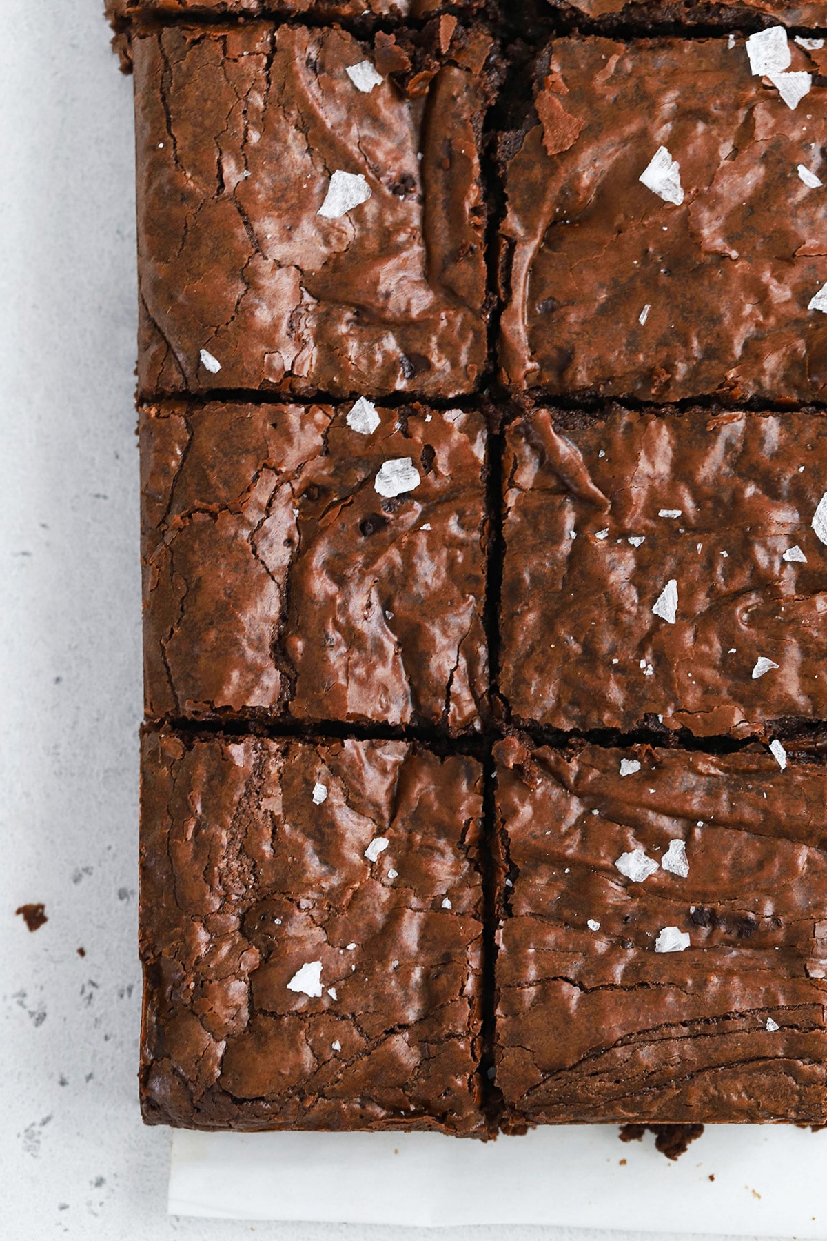 Overhead view of fudgy gluten-free brown butter brownies cut into squares