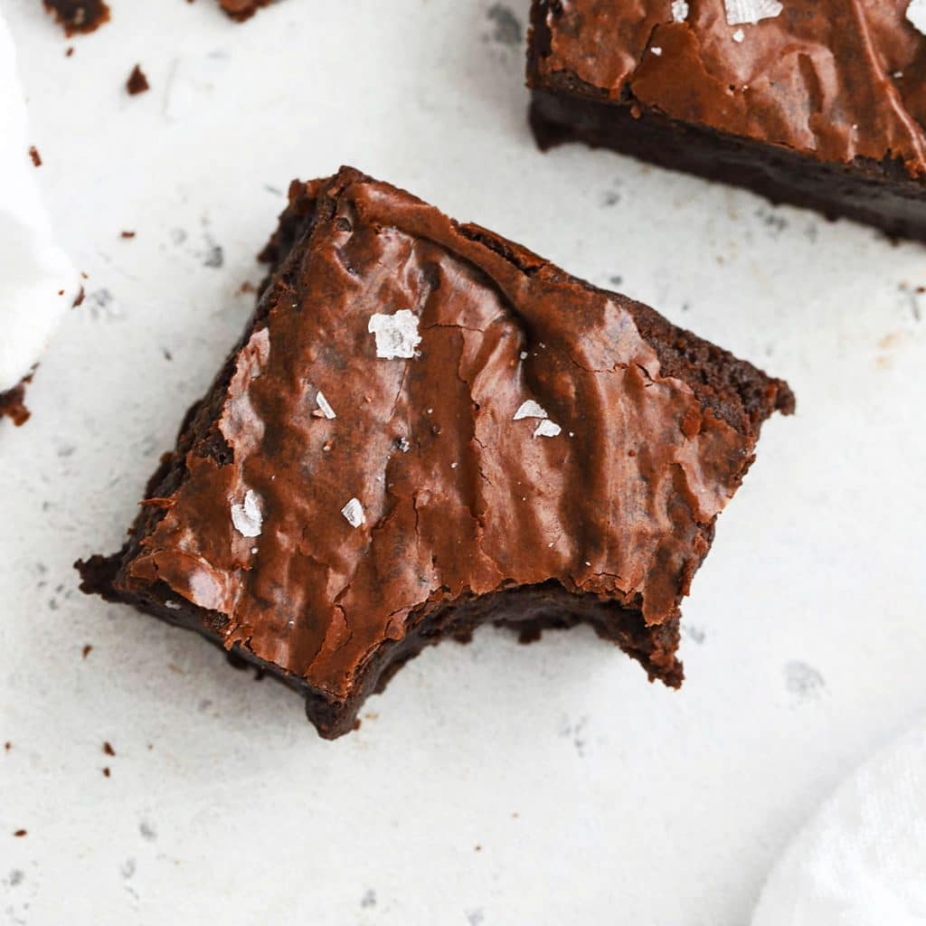 overhead view of fudgy gluten-free brown butter brownies