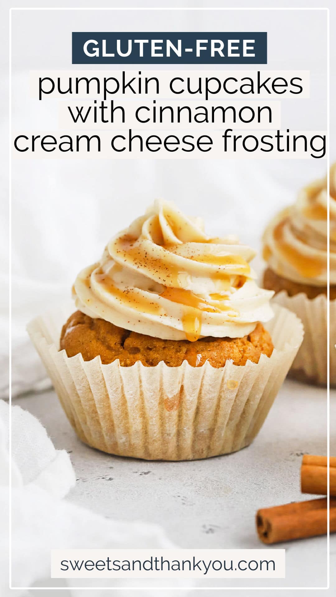 Gluten-Free Pumpkin Cupcakes With Cinnamon Cream Cheese Frosting - My favorite gluten-free pumpkin cupcake recipe with warm spices and a frosting you'll love! // Gluten-Free cupcakes // gluten free pumpkin cake // cinnamon cream cheese frosting recipe // #glutenfree #cupcakes #pumpkincupcakes #glutenfreepumpkin #glutenfreecake #glutenfreebaking