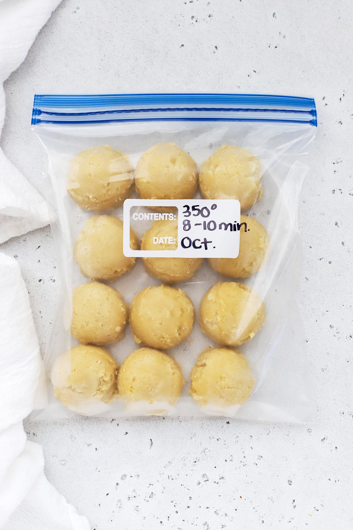 Overhead view of frozen sugar cookie dough balls