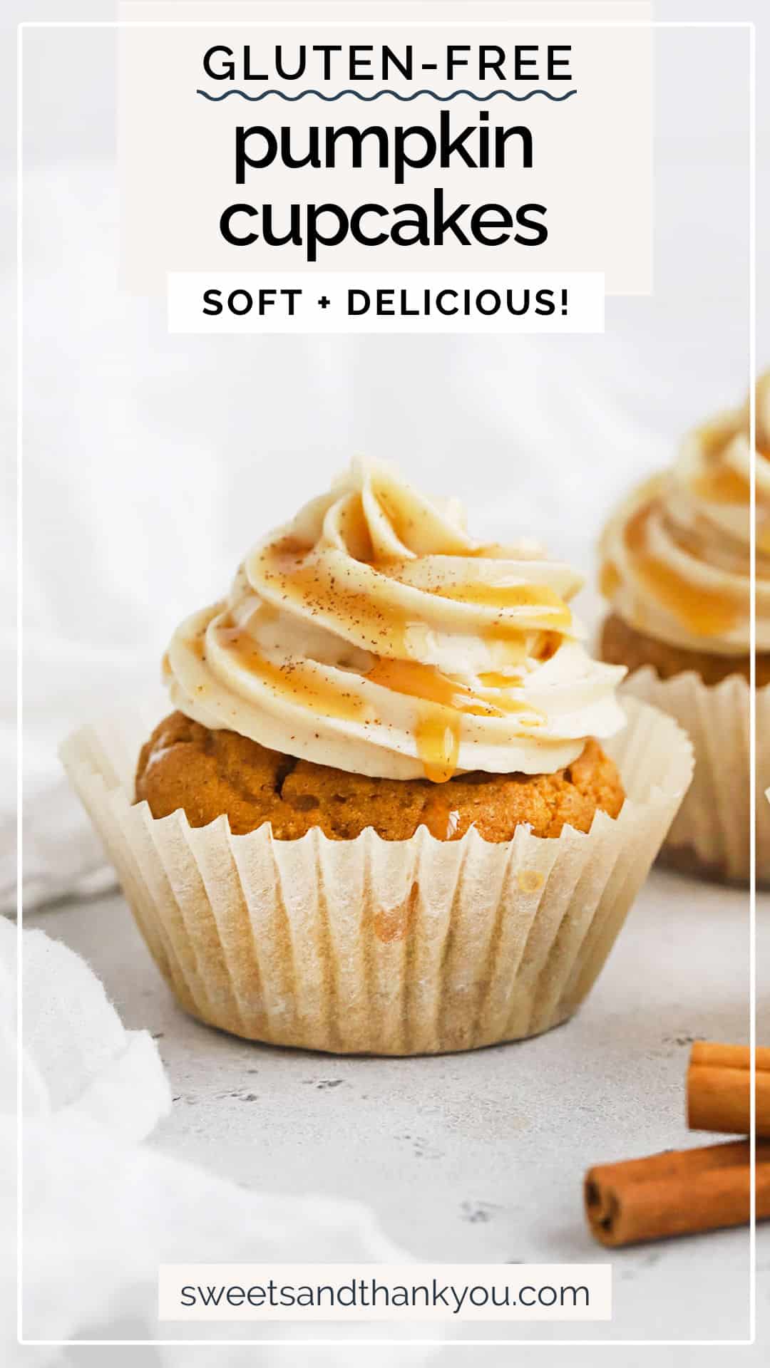 Gluten-Free Pumpkin Cupcakes With Cinnamon Cream Cheese Frosting - My favorite gluten-free pumpkin cupcake recipe with warm spices and a frosting you'll love! // Gluten-Free cupcakes // gluten free pumpkin cake // cinnamon cream cheese frosting recipe // gluten free pumpkin recipes
