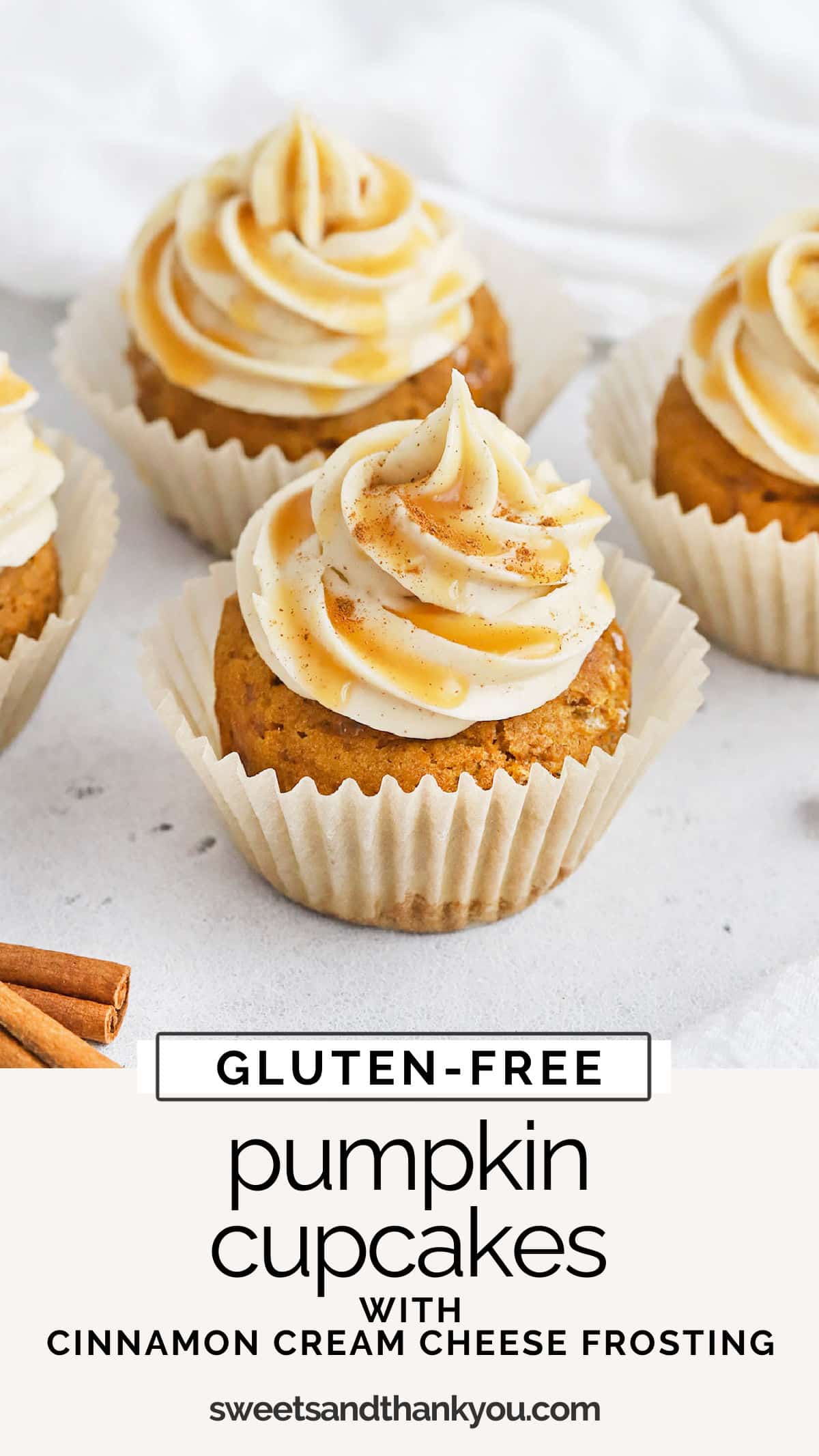 Gluten-Free Pumpkin Cupcakes With Cinnamon Cream Cheese Frosting - My favorite gluten-free pumpkin cupcake recipe with warm spices and a frosting you'll love! // Gluten-Free cupcakes // gluten free pumpkin cake // cinnamon cream cheese frosting recipe // gluten free pumpkin recipes