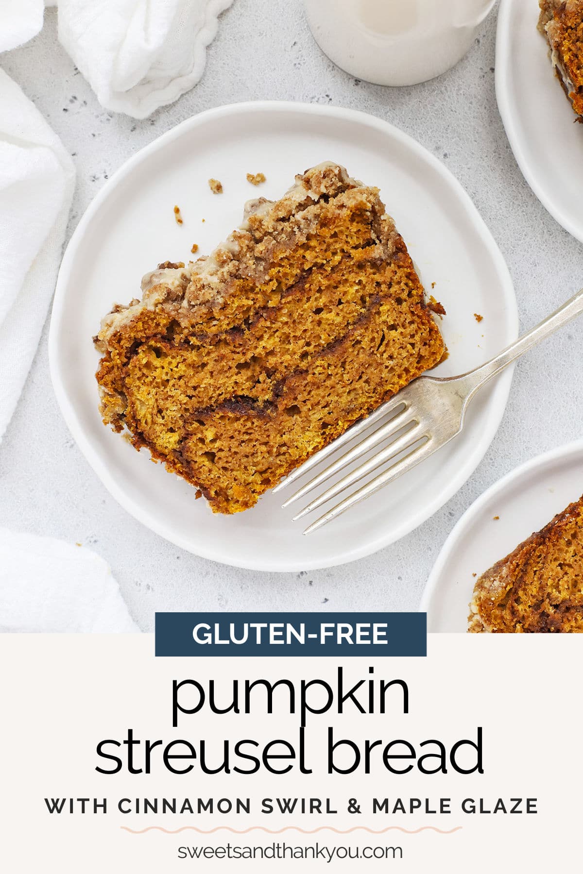 Gluten-Free Pumpkin Streusel Bread With Maple Glaze - This amazing gluten-free cinnamon swirl pumpkin bread is topped with a buttery crumble and sweet maple glaze. It's THE BEST gluten-free pumpkin bread recipe ever! // Cinnamon Swirl Pumpkin Bread Recipe // Maple Pumpkin Bread // Maple Glaze Pumpkin Bread // Glazed Pumpkin Bread // Gluten-Free Quick Bread #pumpkinbread #streusel #mapleglaze #glutenfreepumpkin #glutenfreebaking #glutenfreebread #glutenfreequickbread
