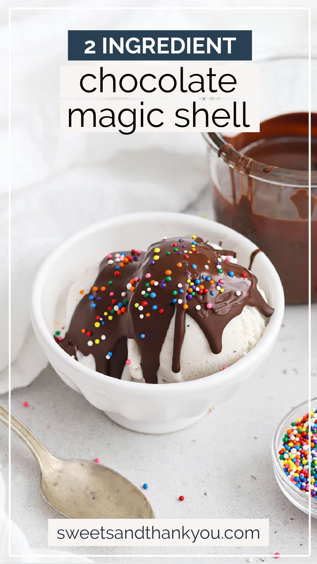 Easy 2-Ingredient Chocolate Shell For Ice Cream - This homemade magic shell topping recipe adds a perfect chocolatey crunch to your favorite scoop of ice cream! // Homemade chocolate magic shell // healthy magic shell // vegan magic shell // vegan chocolate shell // healthy chocolate shell // homemade magic shell for ice cream // Chocolate sauce for ice cream // ice cream chocolate sauce #chocolateshell #magicshell #chocolatesauce #vegan #glutenfree #icecream #icecreamtoppings #dairyfree