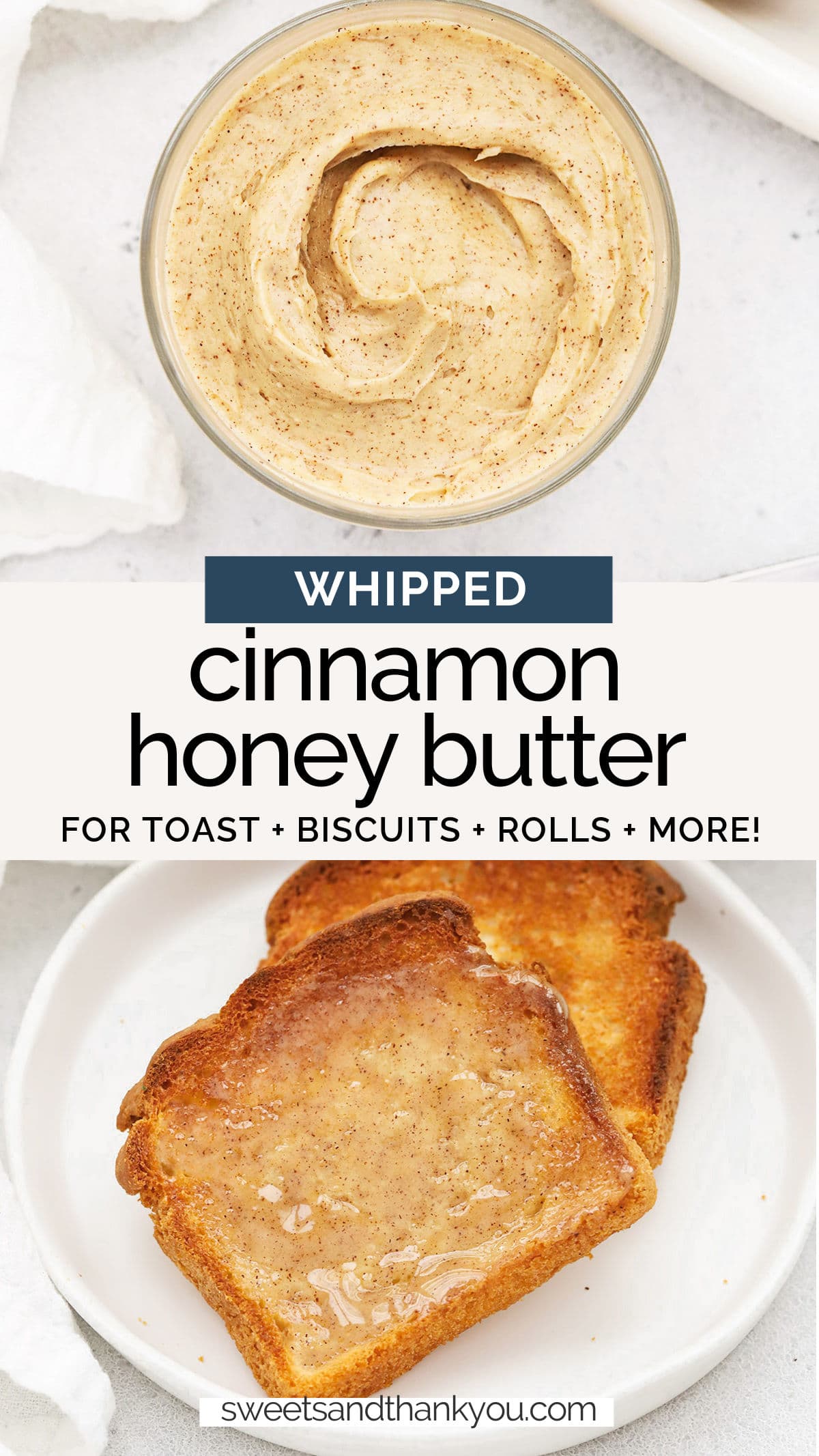 Whipped Cinnamon Butter - This easy cinnamon honey butter recipe adds gorgeous flavor to biscuits, rolls, toast, sweet potatoes & more! // Whipped Honey Butter Recipe // Texas Roadhouse Cinnamon Butter // Texas Roadhouse Cinnamon Honey Butter #cinnamonbutter #honeybutter #thanksgiving #butter