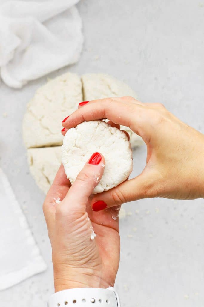Forming gluten-free biscuit dough into a biscuit shape