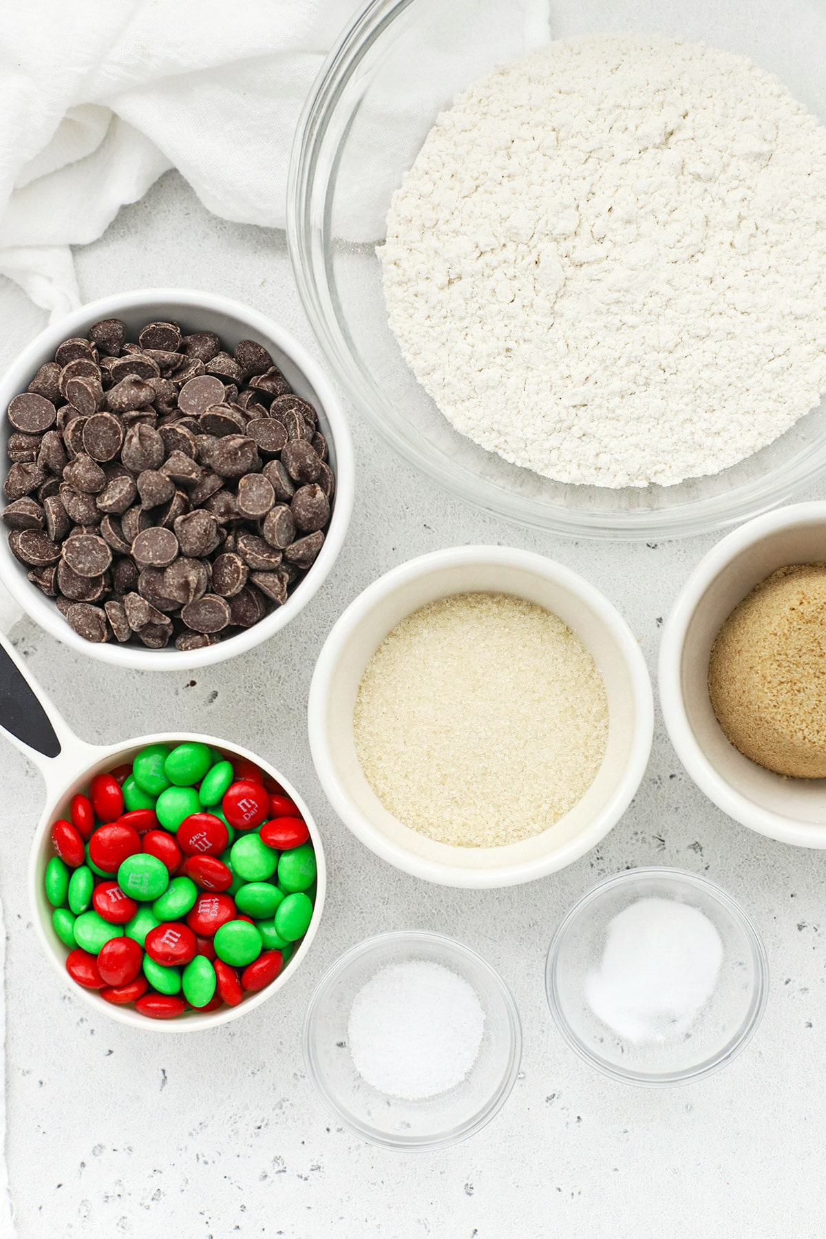 Overhead view of ingredients for gluten-free cookies in a jar