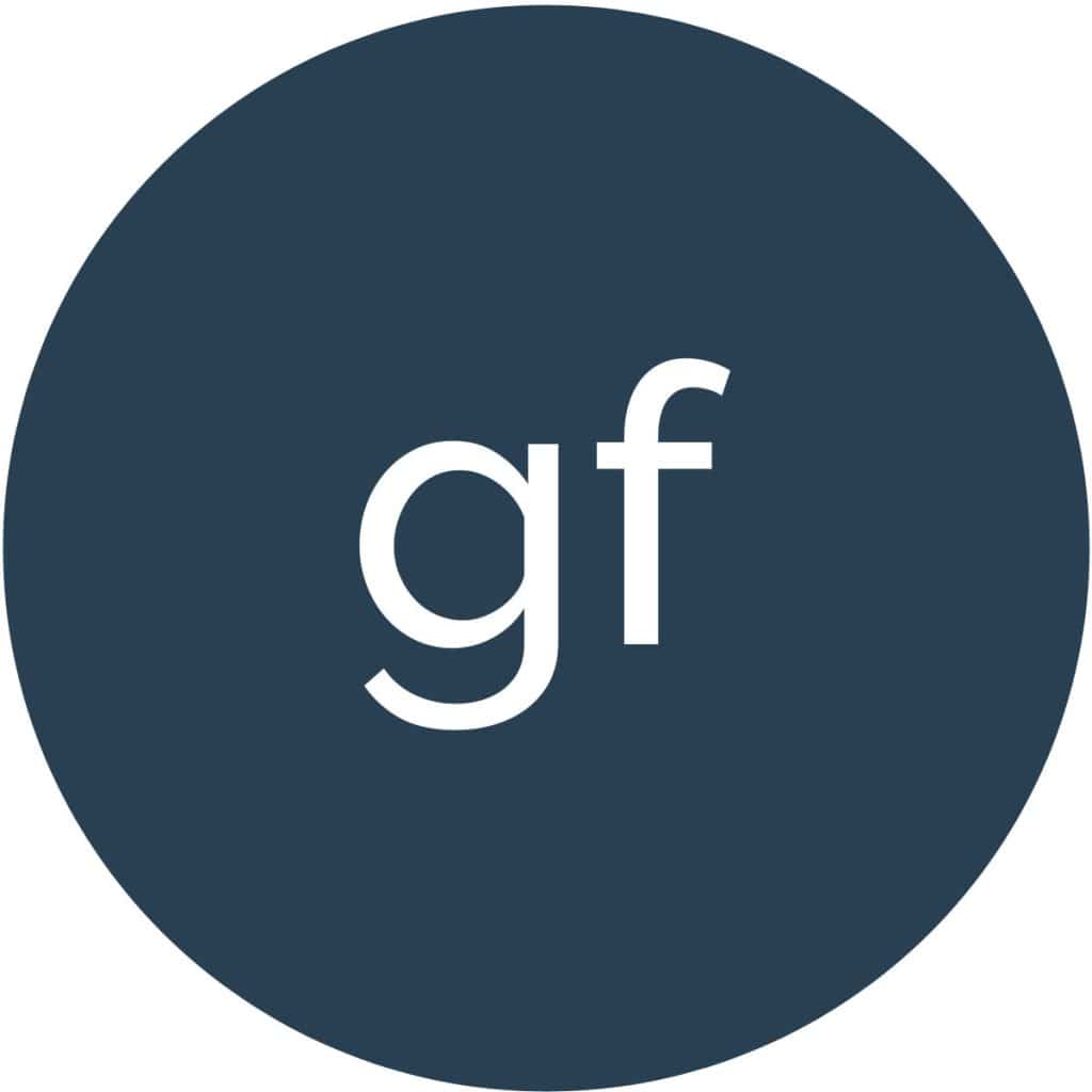 navy circle with white "gf" written in the center, denoting "gluten-free"
