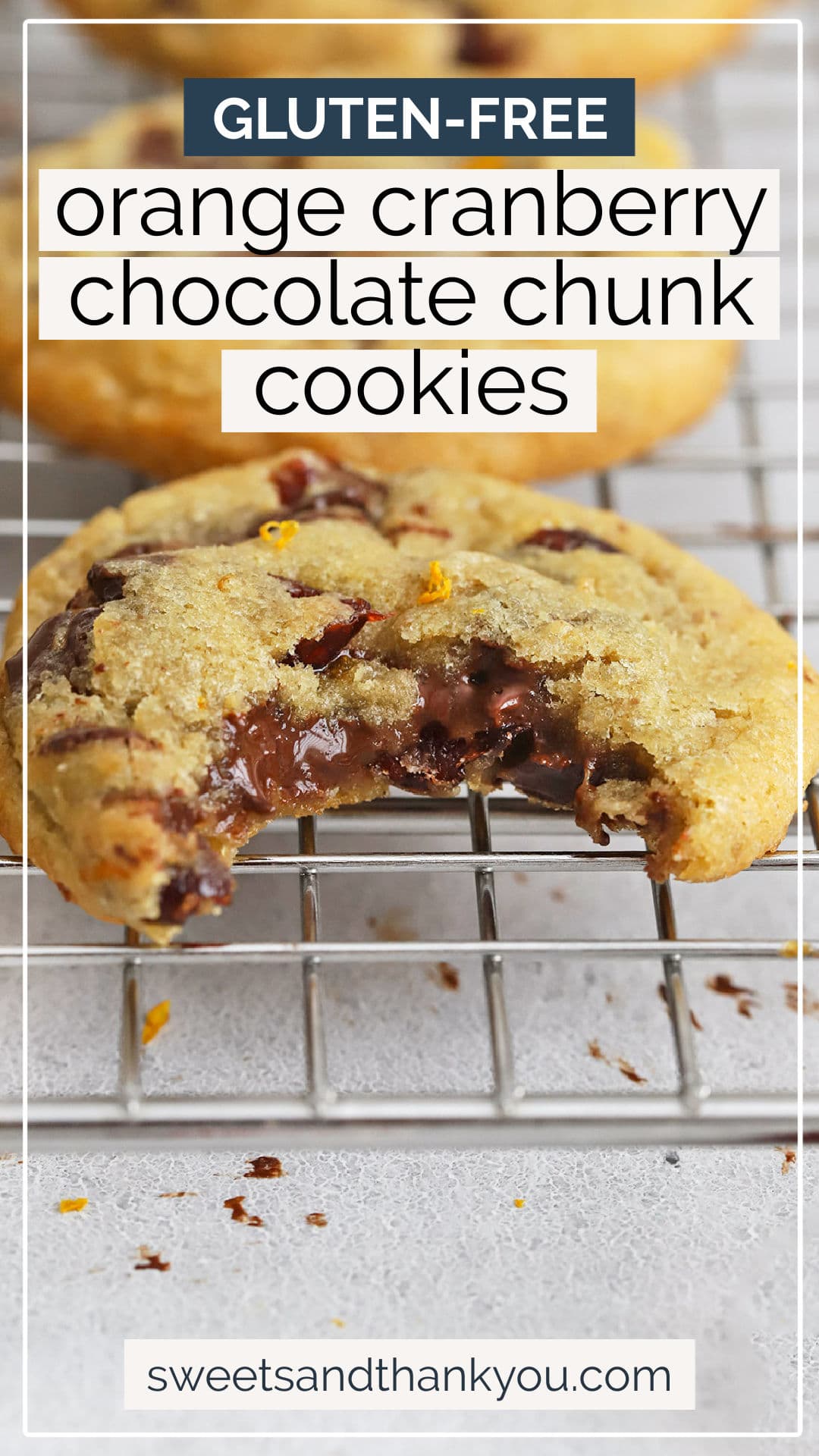 Gluten-Free Orange Cranberry Chocolate Chunk Cookies - These orange cranberry cookies have plenty of chocolate in every bite. They're a perfect gluten-free holiday cookie! // Gluten-Free Cranberry Chocolate Chip Cookies // Gluten-Free Christmas Cookies // Orange Chocolate Chip Cookies // Orange Cranberry Cookies // Gluten Free Chocolate Chunk Cookies
