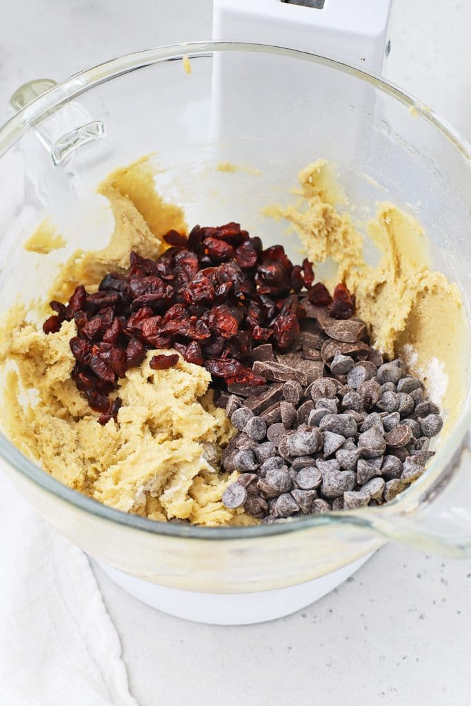 Front view of gluten-free orange cranberry chocolate chip cookie dough
