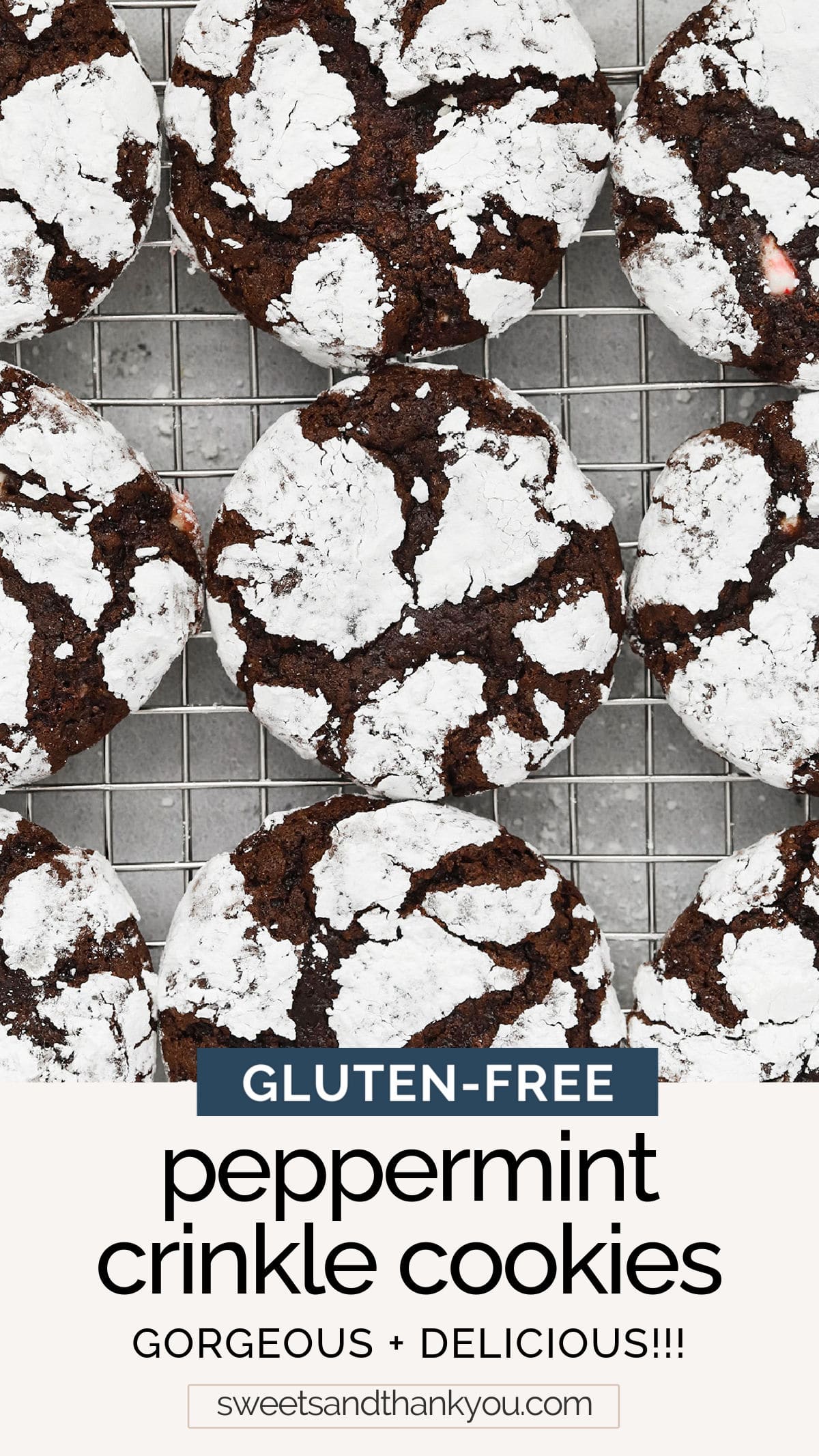 Gluten-Free Peppermint Chocolate Crinkle Cookies - Take best gluten-free chocolate crinkle cookies & give them a minty twist for the holidays! // gluten-free holiday cookies // gluten free peppermint crinkles // gluten free crinkles // gluten-free chocolate cookies 