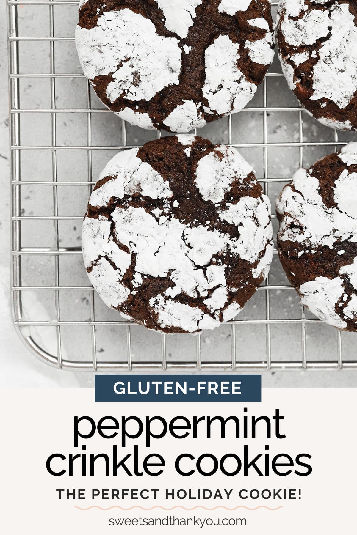 Gluten-Free Peppermint Chocolate Crinkle Cookies - Take best gluten-free chocolate crinkle cookies & give them a minty twist for the holidays! // gluten-free holiday cookies // gluten free peppermint crinkles // gluten free crinkles // gluten-free chocolate cookies 