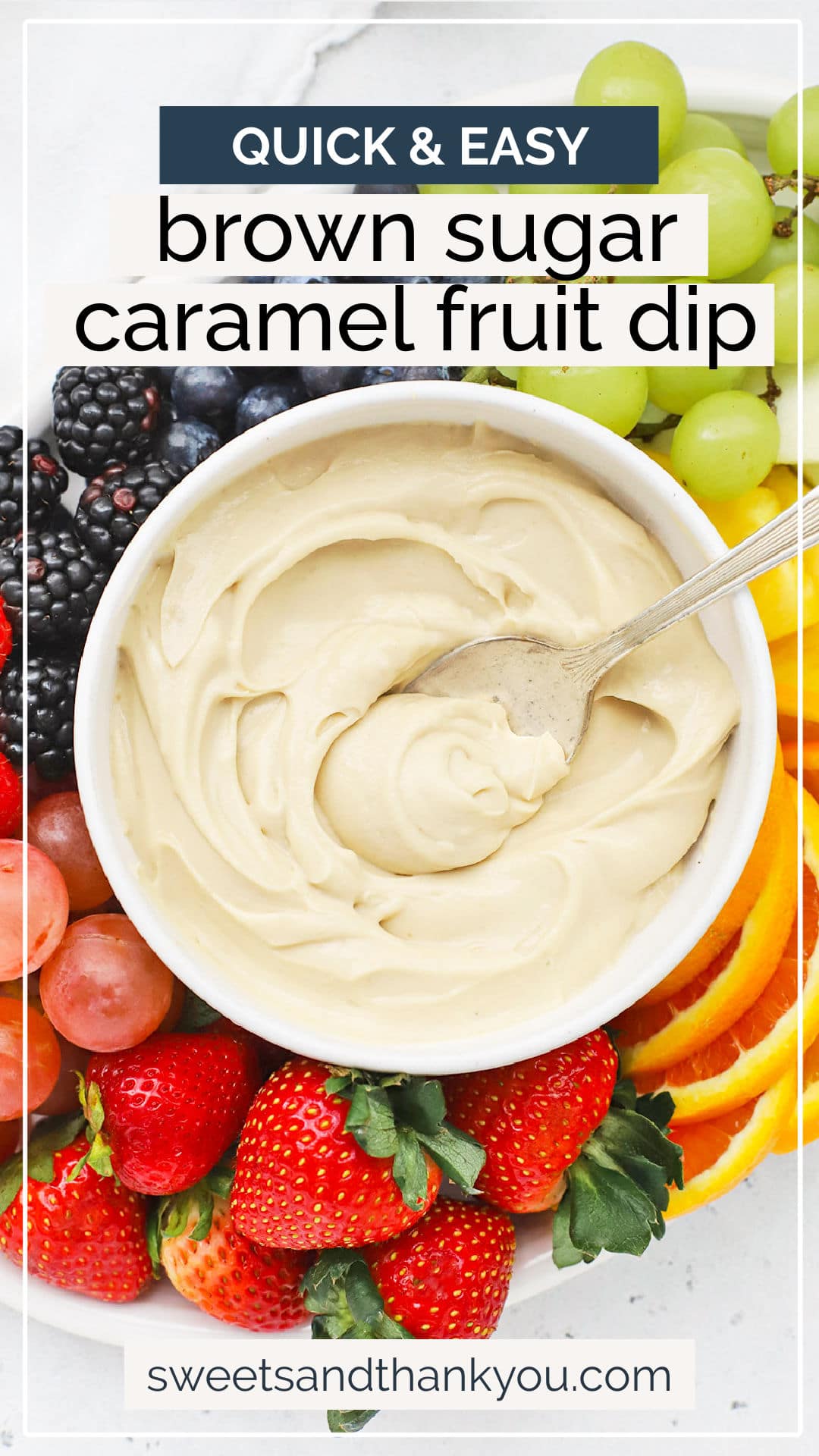 Brown Sugar Cream Cheese Fruit Dip - This easy brown sugar fruit dip recipe only takes 5 ingredients and less than 5 minutes to make. It makes every occasion a little more delicious! // Cream Cheese Fruit Dip Recipe // brown sugar dip // caramel cream cheese fruit dip // party fruit dip // fruit tray // gluten free fruit dip // fruit dip without yogurt // fruit dip without sour cream // caramel brown sugar fruit dip