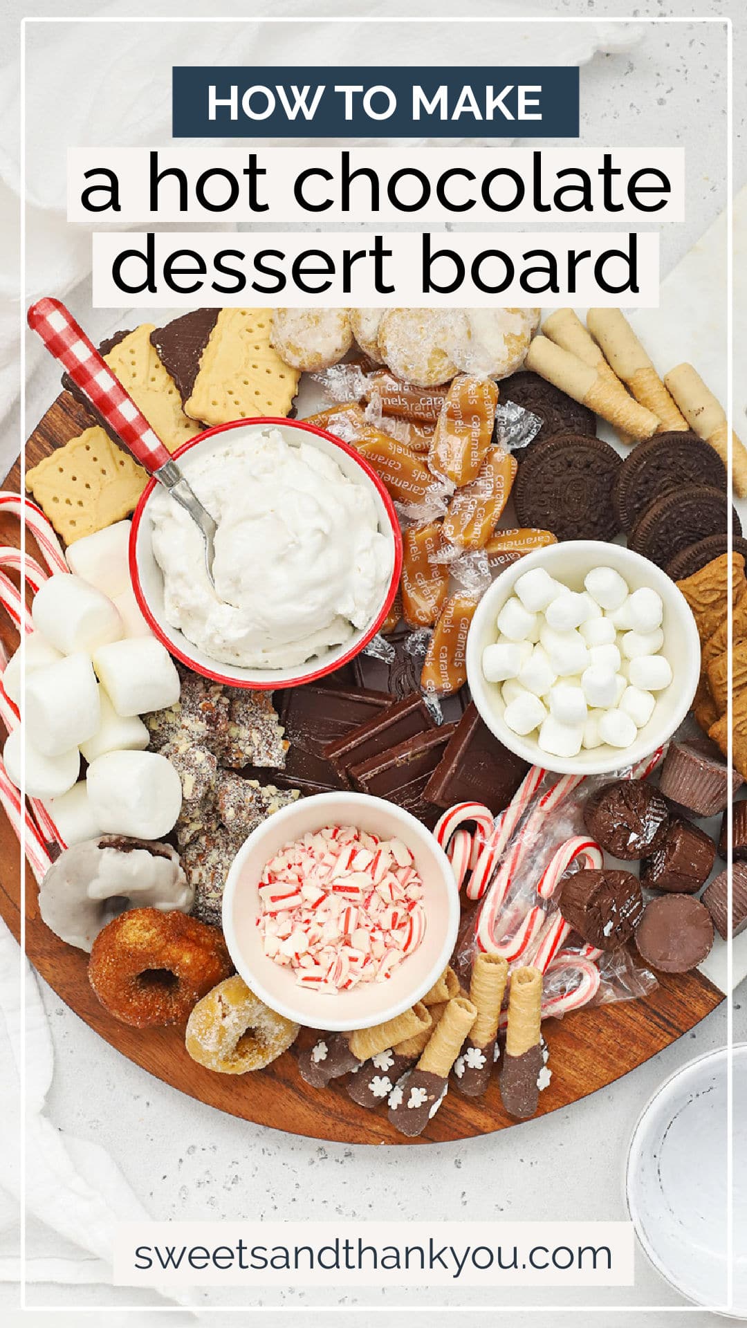 How To Make a Gluten-Free Hot Chocolate Board - Build a gluten-free hot chocolate "charcuterie" board with fun hot chocolate toppings, mix-ins & more! // Hot Chocolate Toppings // Vegan Hot Chocolate // Gluten-Free Charcuterie Board // Gluten-Free Hot Chocolate // Gluten-Free Snack Board // Gluten-free party ideas // Gluten-Free Hot Chocolate Bar // Gluten-Free Holiday Party // Chocolate Charcuterie // Dessert Charcuterie Board