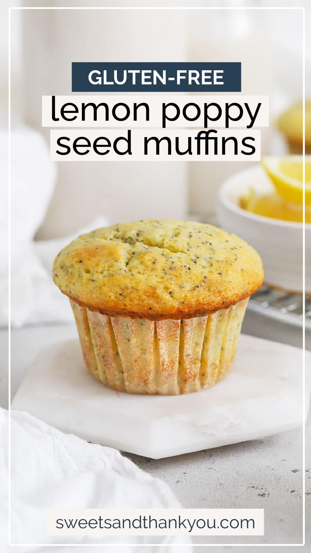 Gluten-Free Lemon Poppy Seed Muffins - These bright, sunny gluten-free lemon muffins are a total DREAM! Fluffy and citrusy with every bite. (Dairy-Free) // gluten free poppyseed muffins // gluten-free lemon poppyseed muffins // lemon poppy seed muffins recipe // lemon muffins recipe // gluten-free brunch // gluten-free muffins // gluten-free poppy seed muffins with glaze