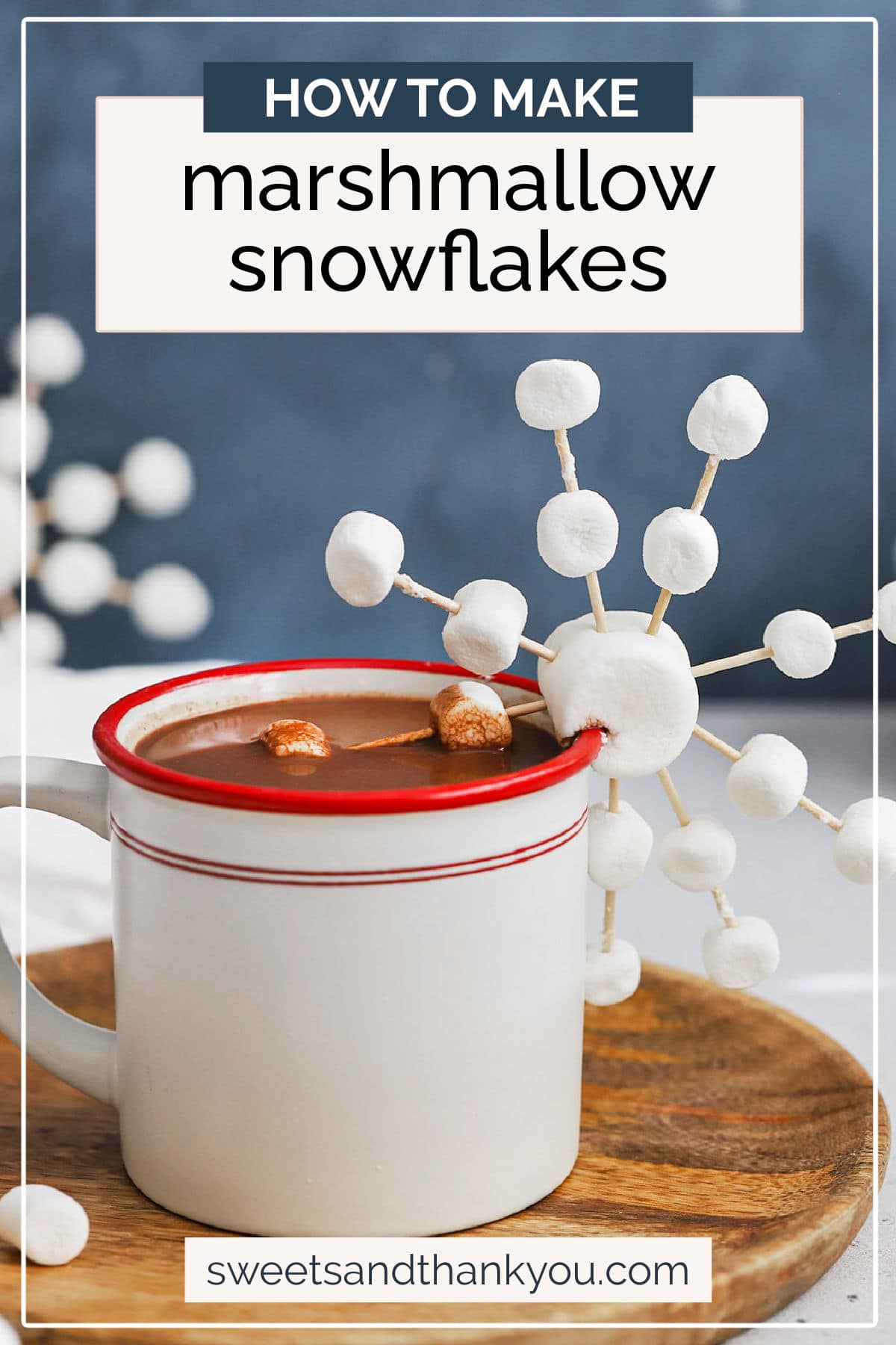 How To Make Marshmallow Snowflakes - Learn how to make marshmallow and toothpick snowflakes to decorate your next mug of hot cocoa! It only takes minutes & it's so fun! // marshmallow craft // hot chocolate topping // winter activity for kids // snow activity for kids // kids craft // marshmallow art // hot cocoa topping // gluten free recipe // snowflake STEM activity // winter STEM activity