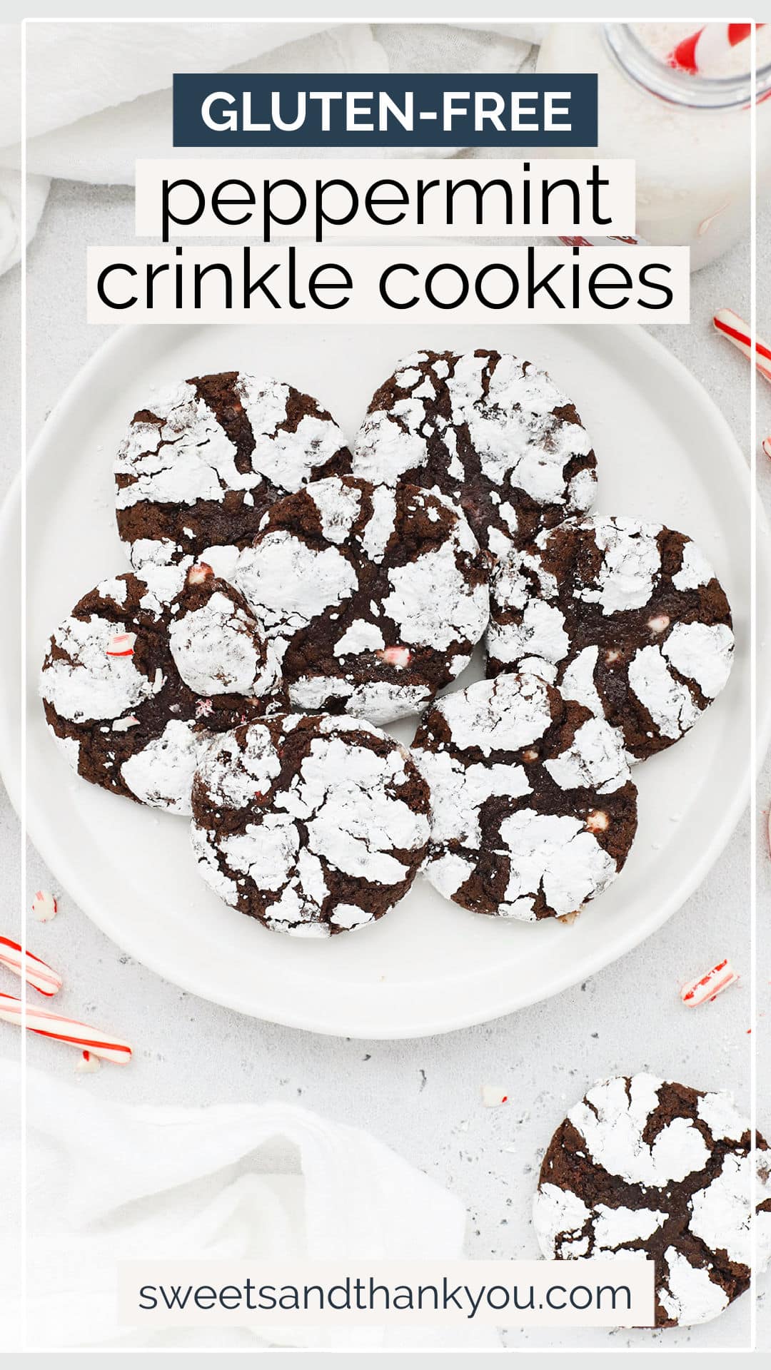 Gluten-Free Peppermint Chocolate Crinkle Cookies - Take best gluten-free chocolate crinkle cookies & give them a minty twist for the holidays! // gluten-free holiday cookies // gluten free peppermint crinkles // gluten free crinkles // gluten-free chocolate cookies // gluten free christmas cookies // gluten free chocolate peppermint crinkles