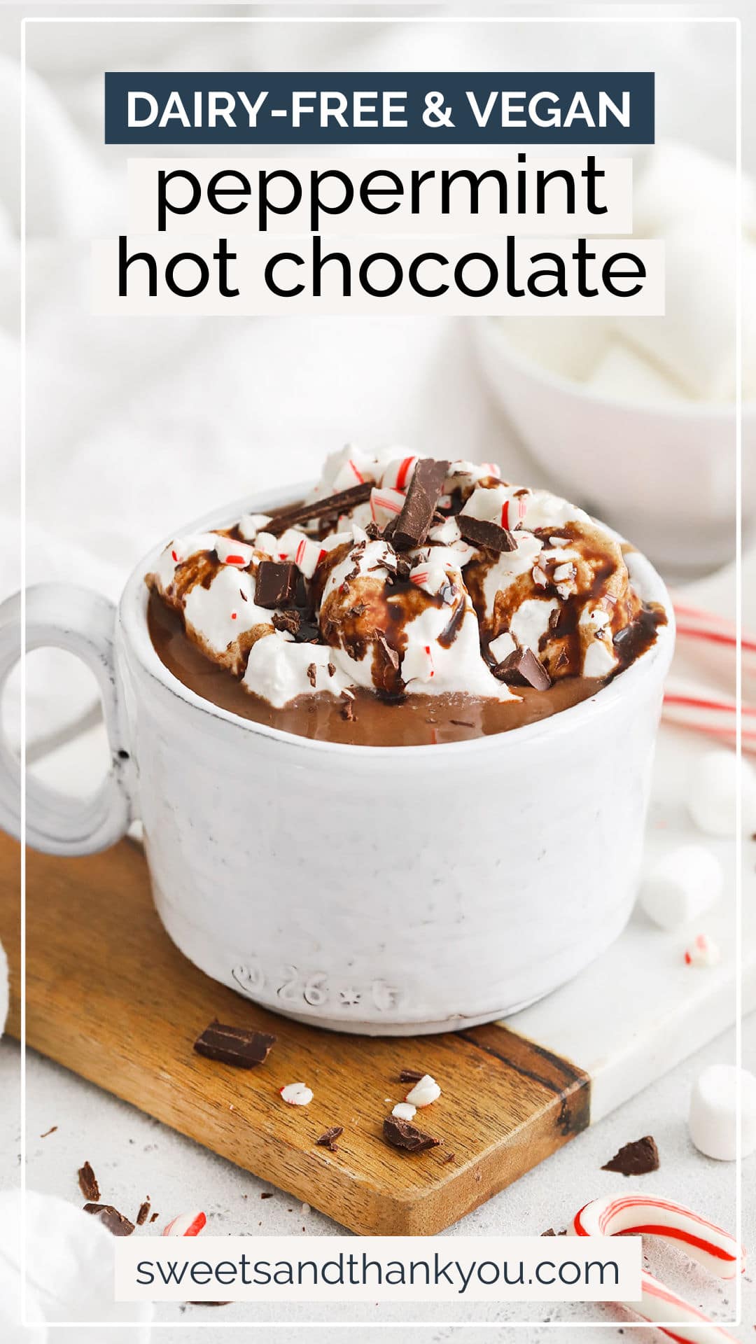 Vegan Peppermint Hot Chocolate - This dairy-free peppermint hot chocolate recipe is so warm and cozy! You'll love the creamy texture and warm peppermint flavor! / vegan hot chocolate recipe / vegan hot cocoa recipe / vegan peppermint hot cocoa / dairy free peppermint hot cocoa / healthy hot cocoa recipe / dairy free hot cocoa recipe / peppermint hot cocoa recipe / homemade peppermint hot chocolate / homemade peppermint hot cocoa