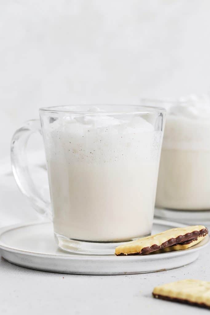 Homemade starbucks vanilla steamer drink topped with whipped cream