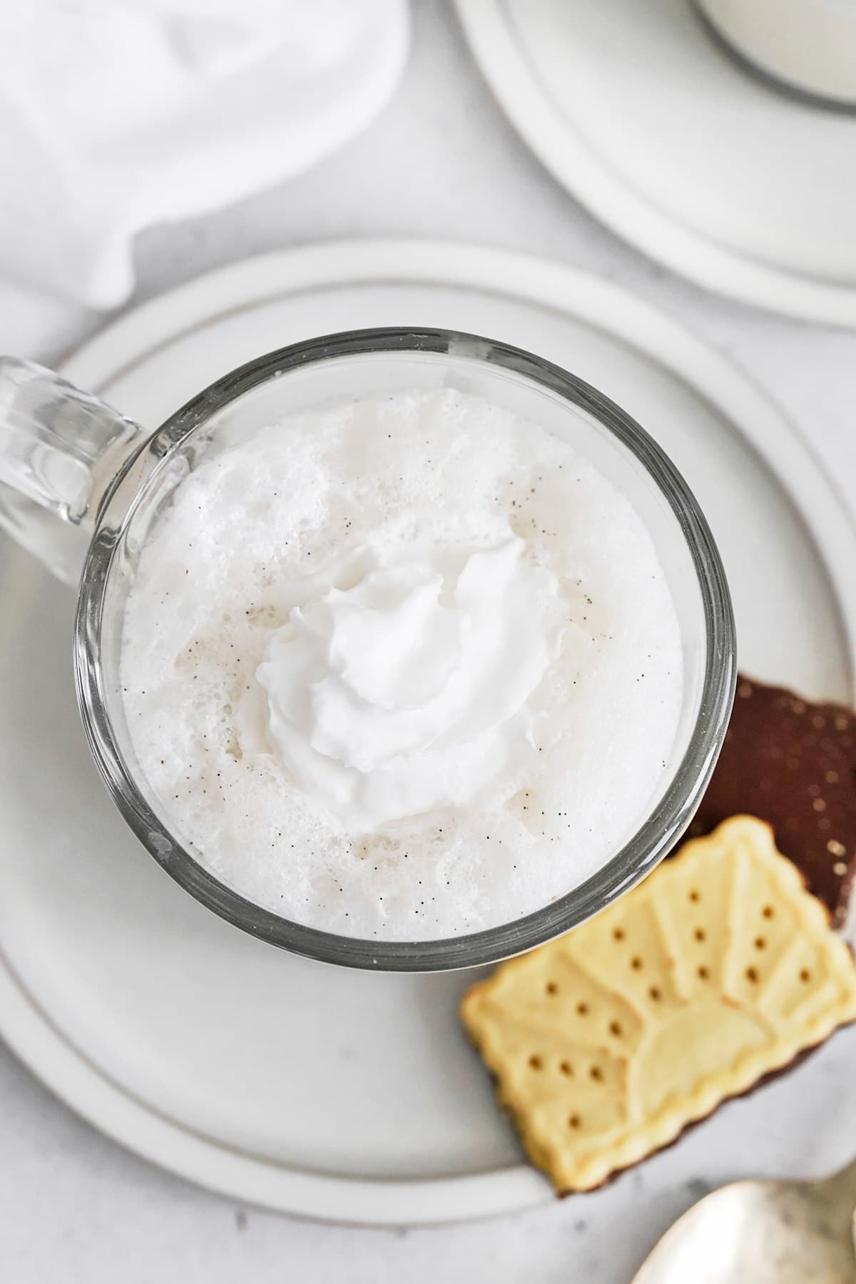 Homemade starbucks vanilla steamer drink topped with whipped cream