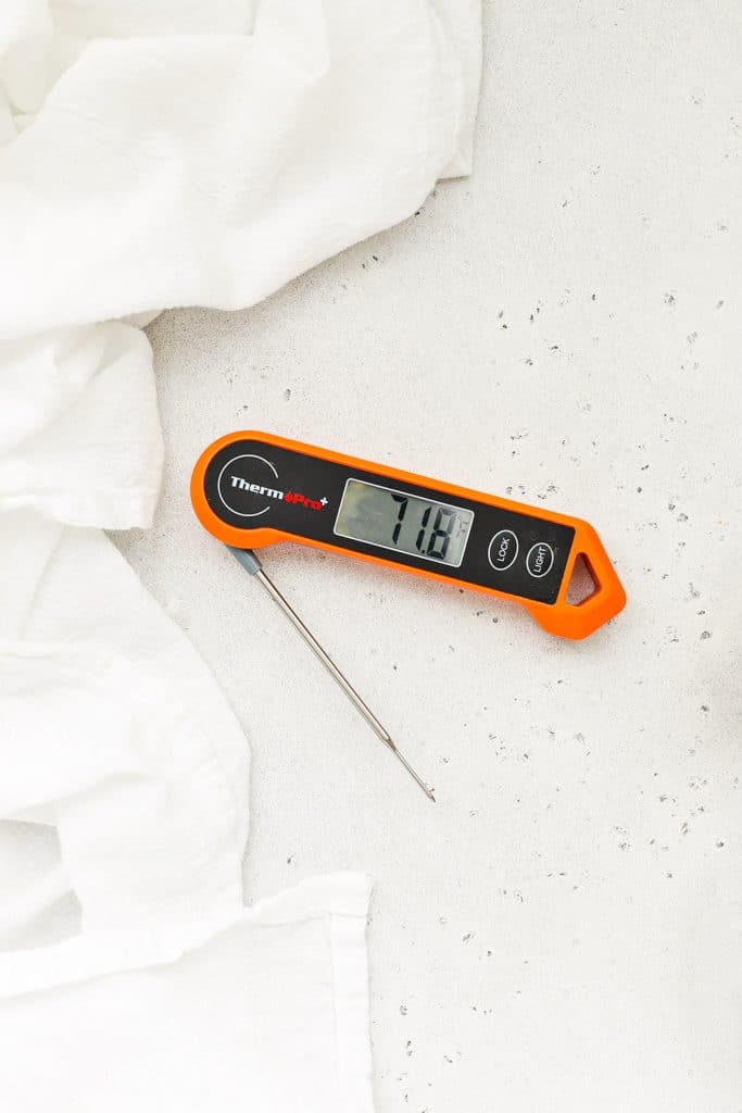 Instant read thermometer for checking if banana bread is done