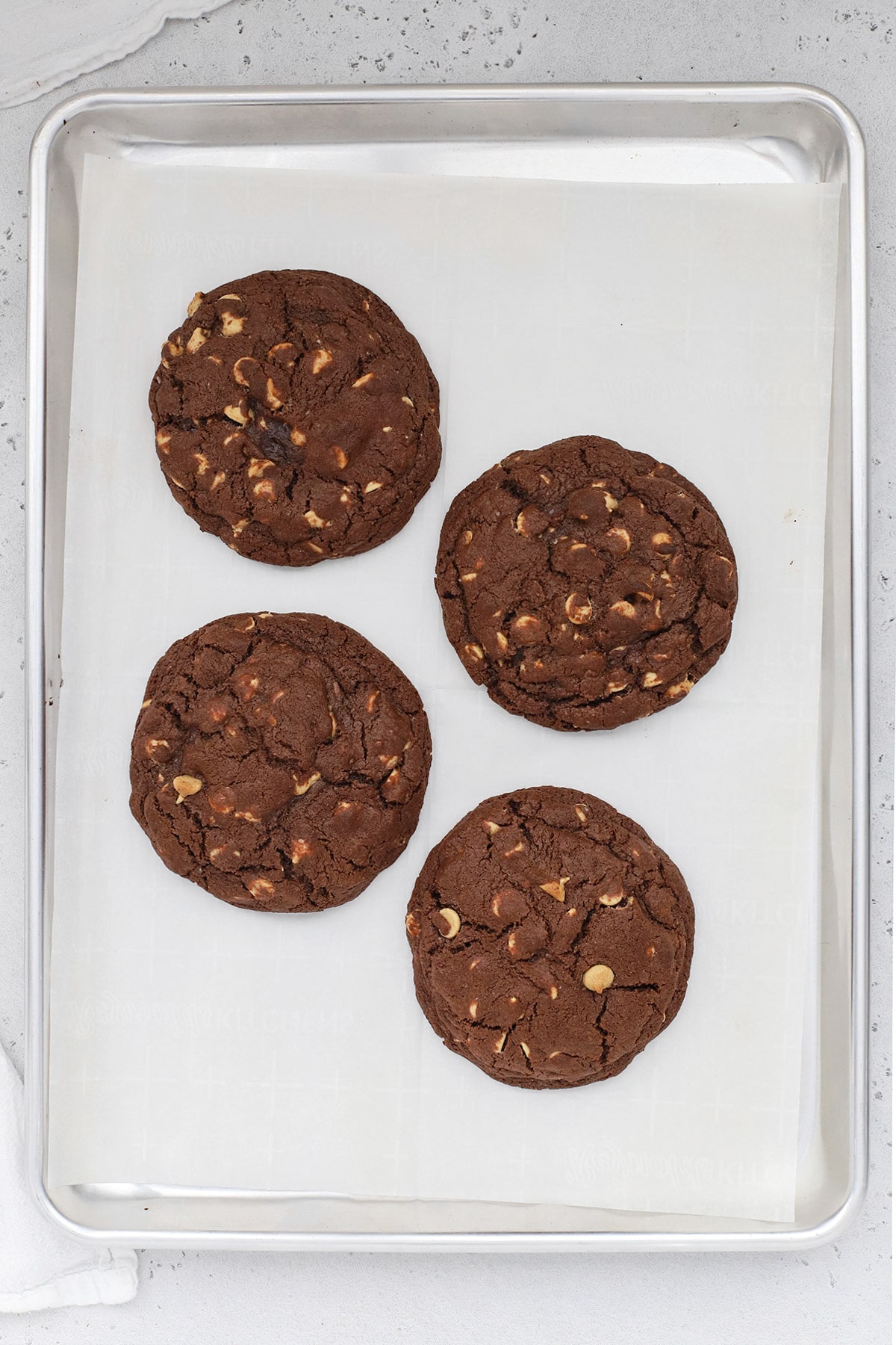 Freshly baked gluten-free levain chocolate peanut butter chip cookies