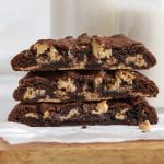 Front view of gluten-free levain dark chocolate peanut butter chip cookies, revealing their gooey center
