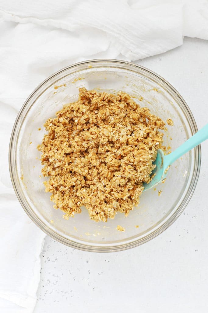 Combining the ingredients for peanut butter granola bars