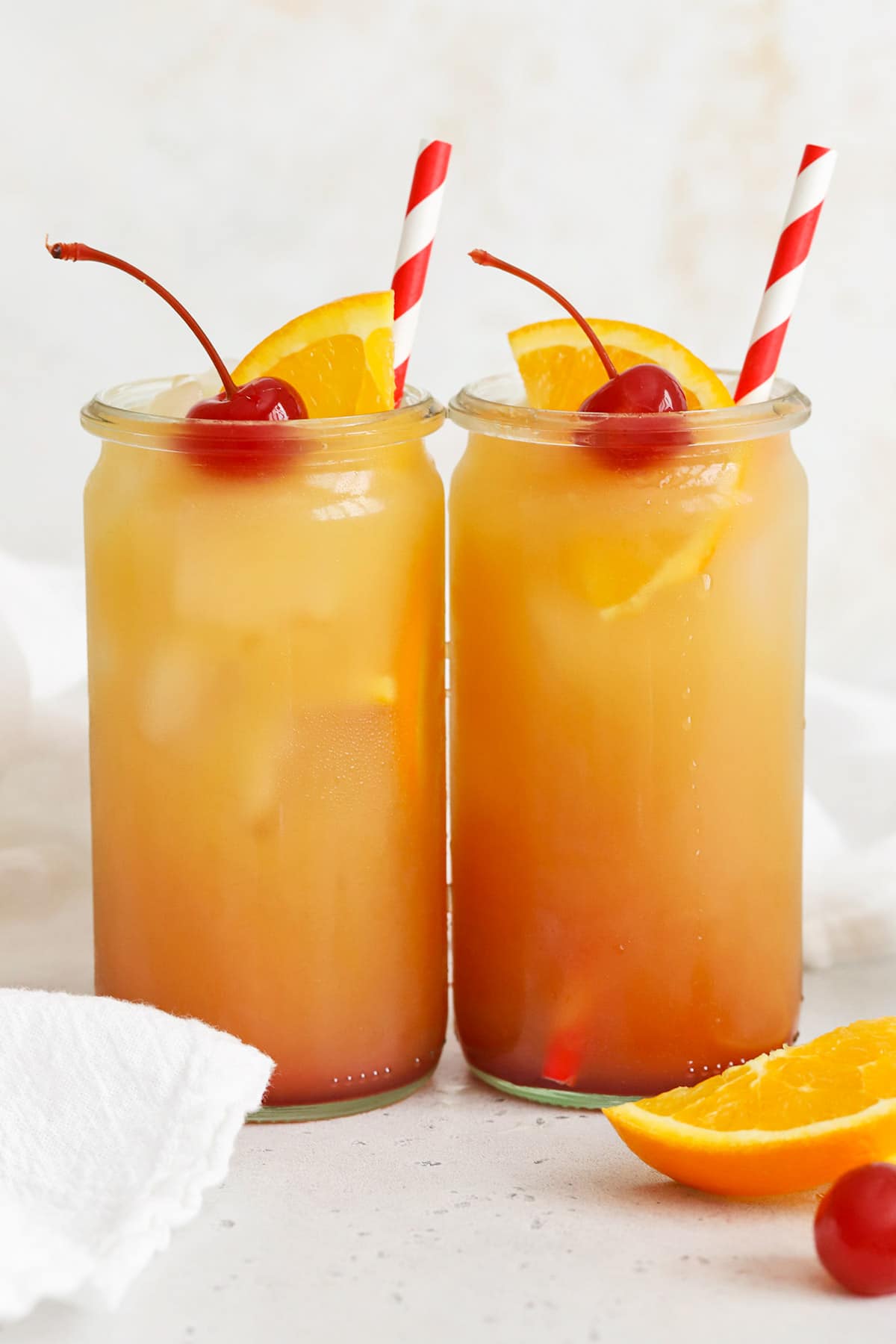 Front view of non-alcoholic sweet sunrise mocktails