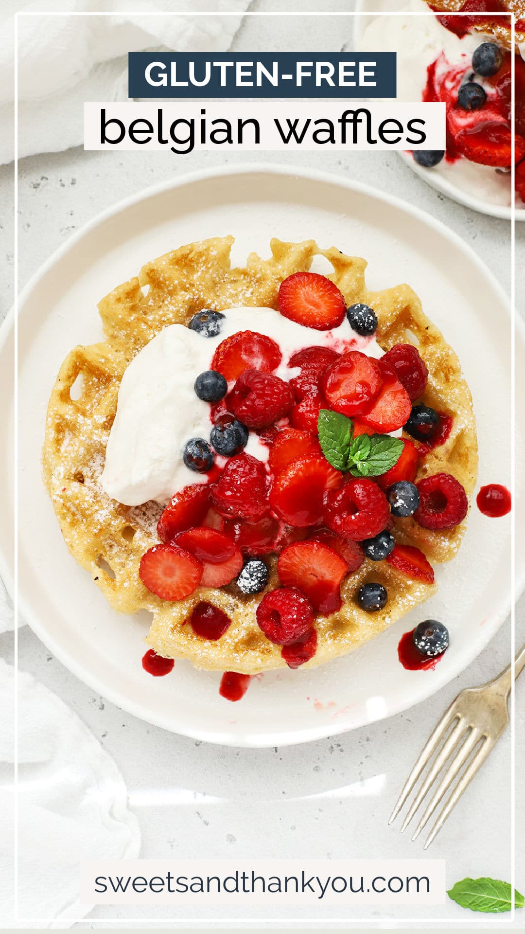 Gluten-Free Belgian Waffles - These fluffy gluten-free waffles are your new breakfast fave. Don't miss all our favorite toppings to try! // Gluten-free Belgian waffle recipe // thick gluten-free waffles // the best Gluten-free waffles // easy gluten-free waffles // how to make gluten-free Belgian waffles //