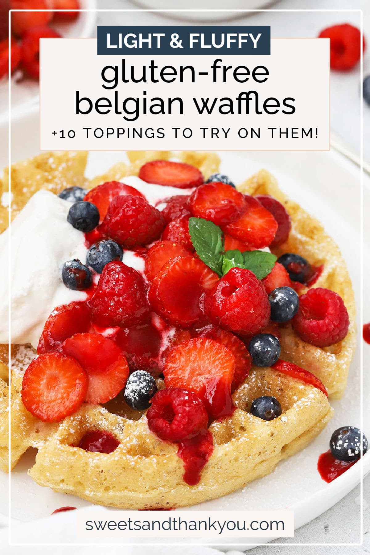 Gluten-Free Belgian Waffles - These fluffy gluten-free waffles are your new breakfast fave. Don't miss all our favorite toppings to try! // Gluten-free Belgian waffle recipe // thick gluten-free waffles // the best Gluten-free waffles // easy gluten-free waffles // how to make gluten-free Belgian waffles //