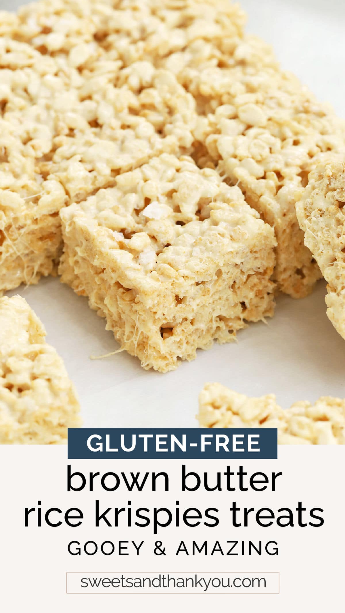 Gluten-Free Brown Butter Rice Krispies Treats - This gluten-free rice krispies treats recipe is a total revelation. Gooey, gorgeous, and finished with a few flecks of flaky seas salt, they're absolutely incredible! // browned butter rice krispies treats // gluten-free crisp rice treats // gluten-free no-bake dessert // best brown butter rice krispies treats // sea salt brown butter rice krispies treats // no-bake recipes