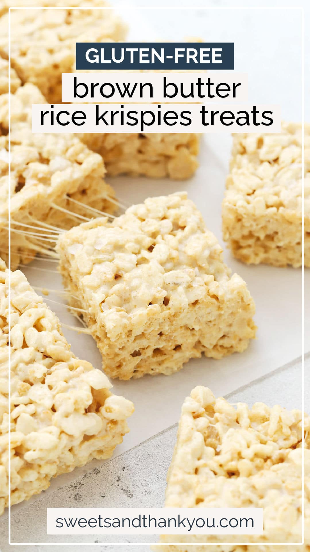 Gluten-Free Brown Butter Rice Krispies Treats - This gluten-free rice krispies treats recipe is a total revelation. Gooey, gorgeous, and finished with a few flecks of flaky seas salt, they're absolutely incredible! // browned butter rice krispies treats // gluten-free crisp rice treats // gluten-free no-bake dessert // best brown butter rice krispies treats // sea salt brown butter rice krispies treats // no-bake recipes