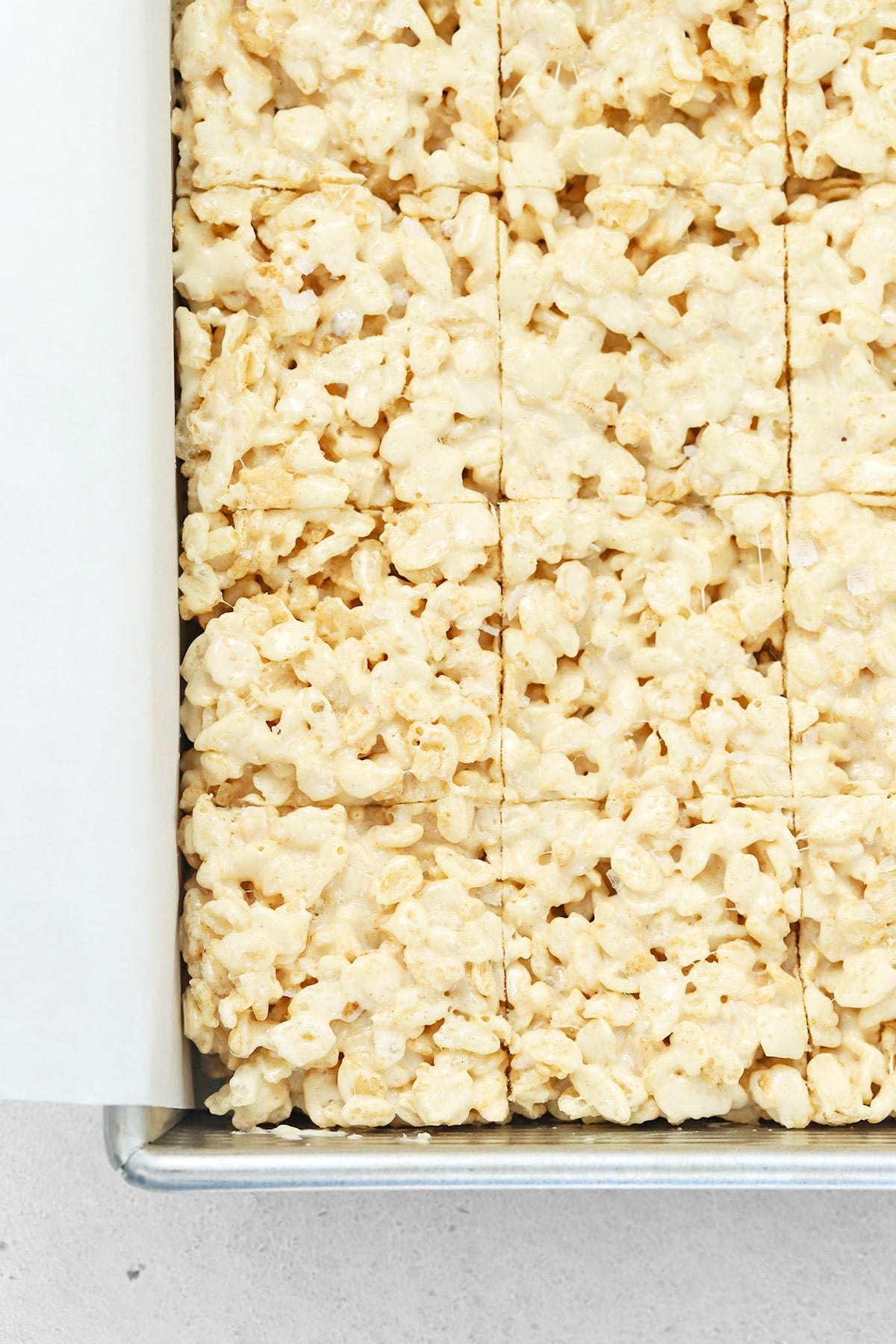 Gluten-free brown butter rice krispies treats cut into squares