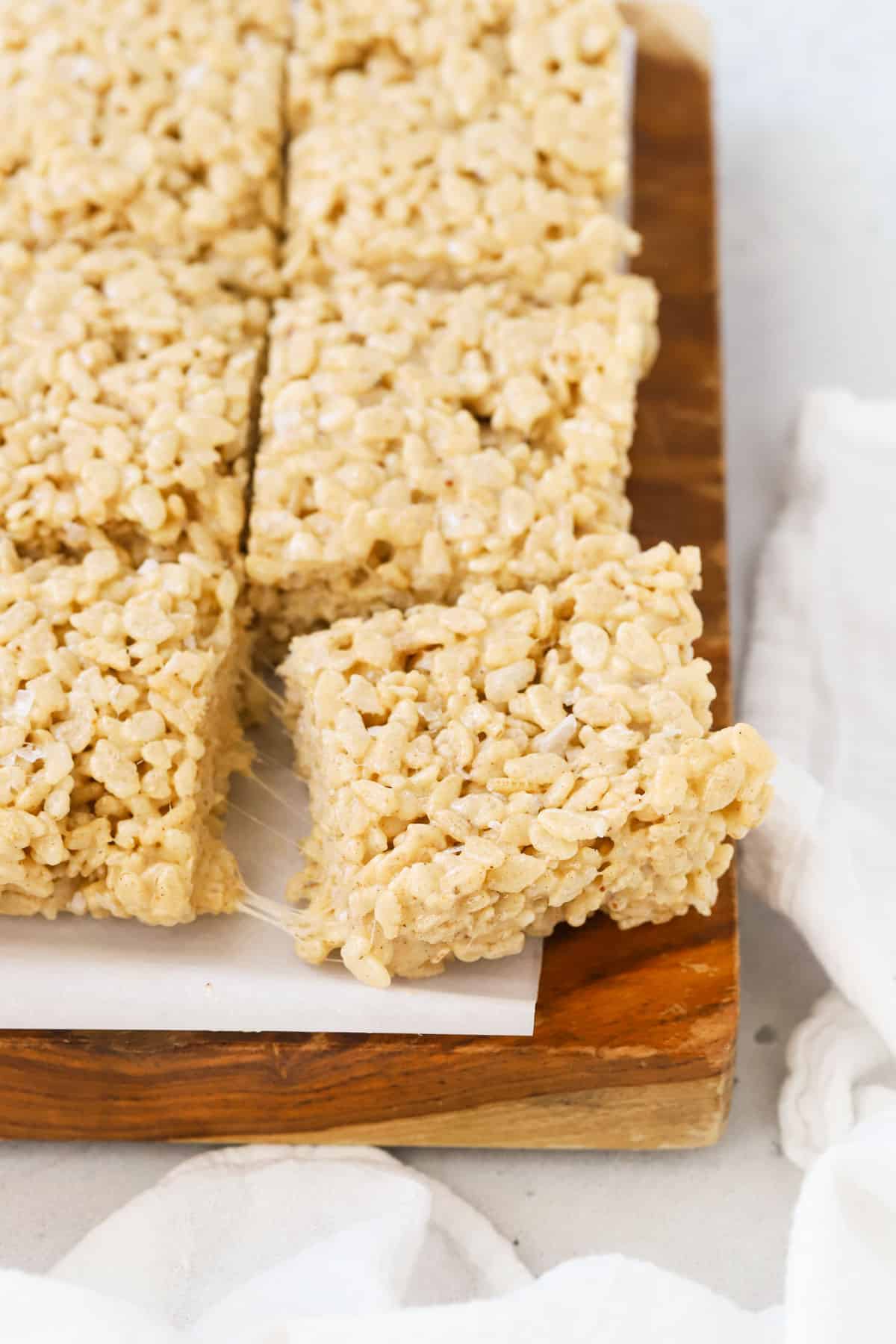Gluten-Free Brown Butter Crisp Rice Treats, cut into squares