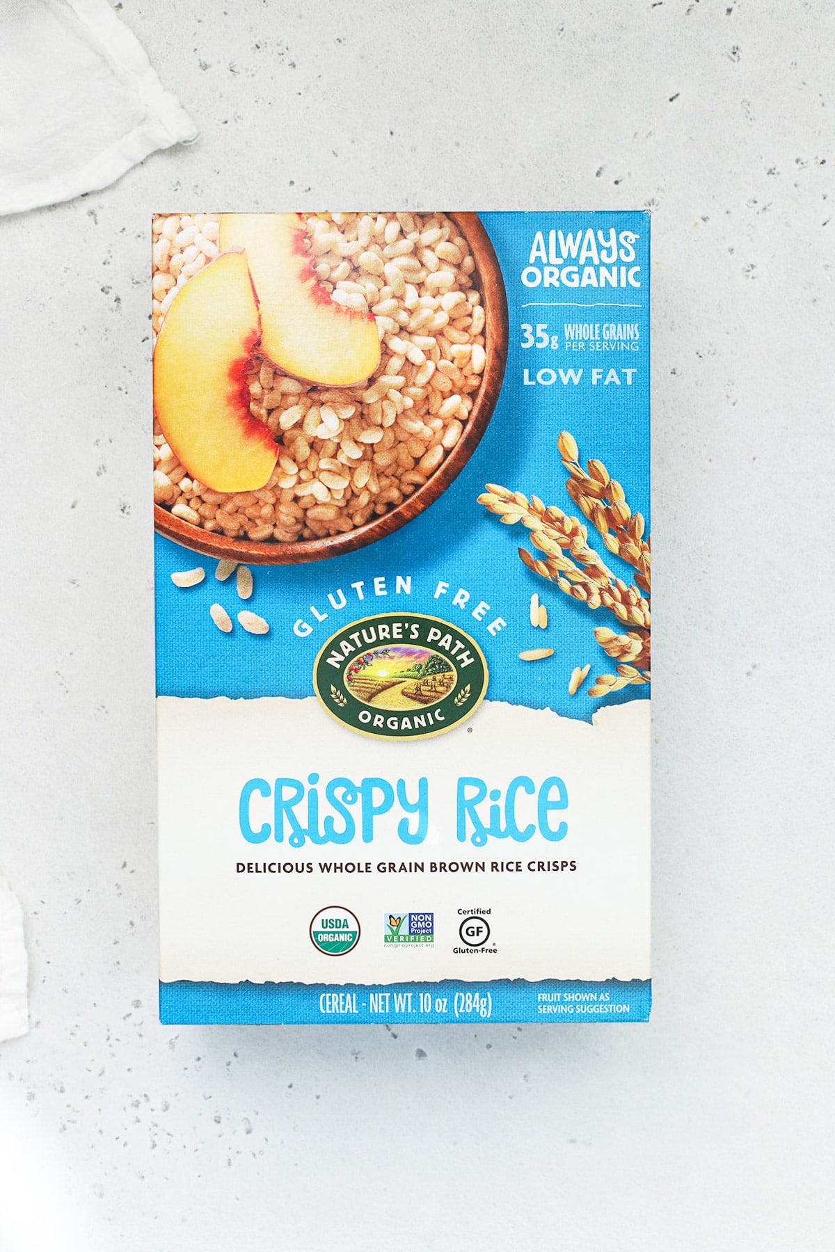 Overhead view of nature's path gluten-free crisp rice cereal
