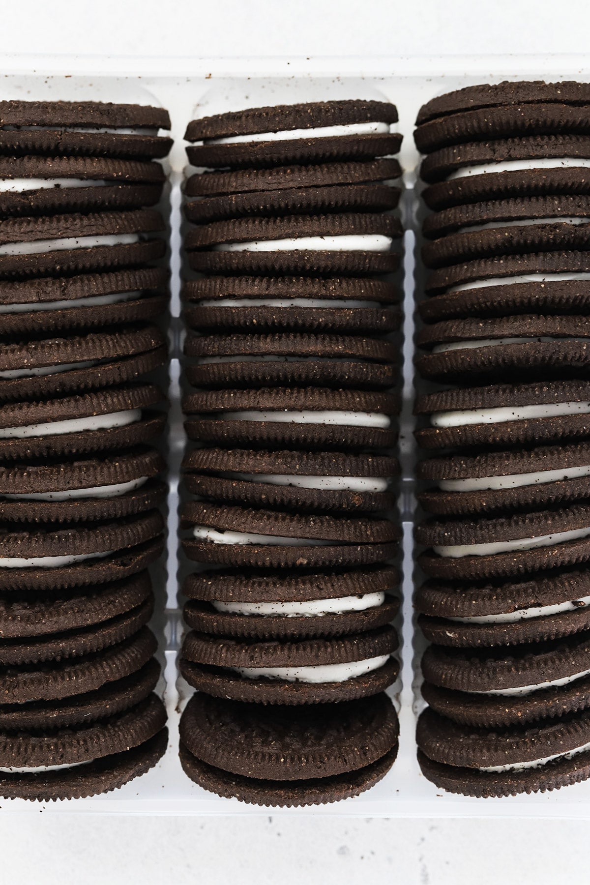 Close up view of gluten-free Oreos for gluten-free Oreo crust