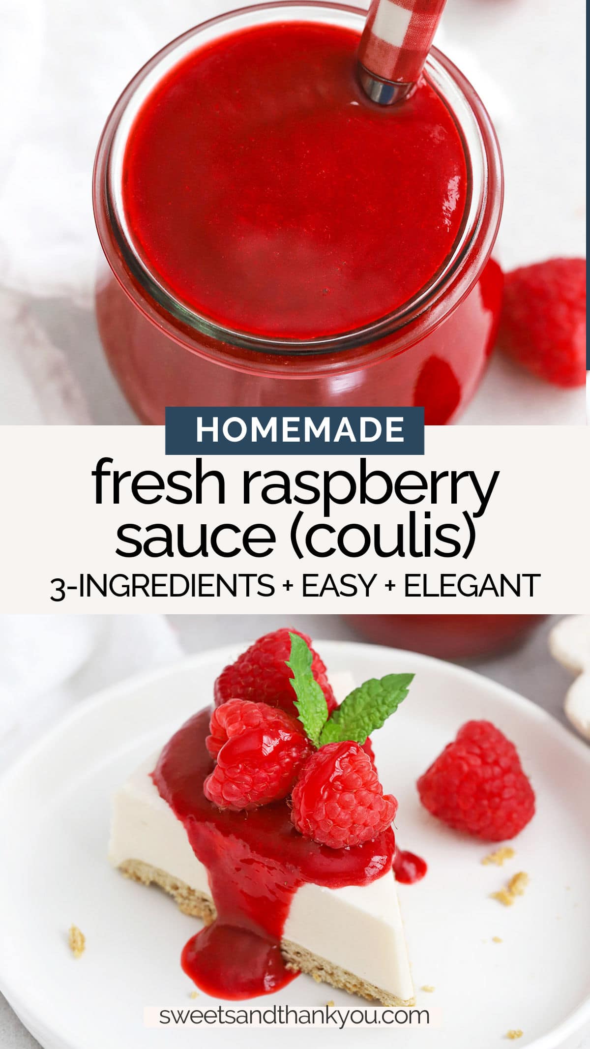 Raspberry Coulis - This fresh raspberry sauce recipe adds vibrant fresh flavor to desserts, treats, breakfasts, and more! // Raspberry sauce for cheesecake // smooth raspberry sauce // raspberry sauce for ice cream // homemade raspberry sauce // raspberry sauce dessert syrup // raspberry syrup // easy raspberry sauce