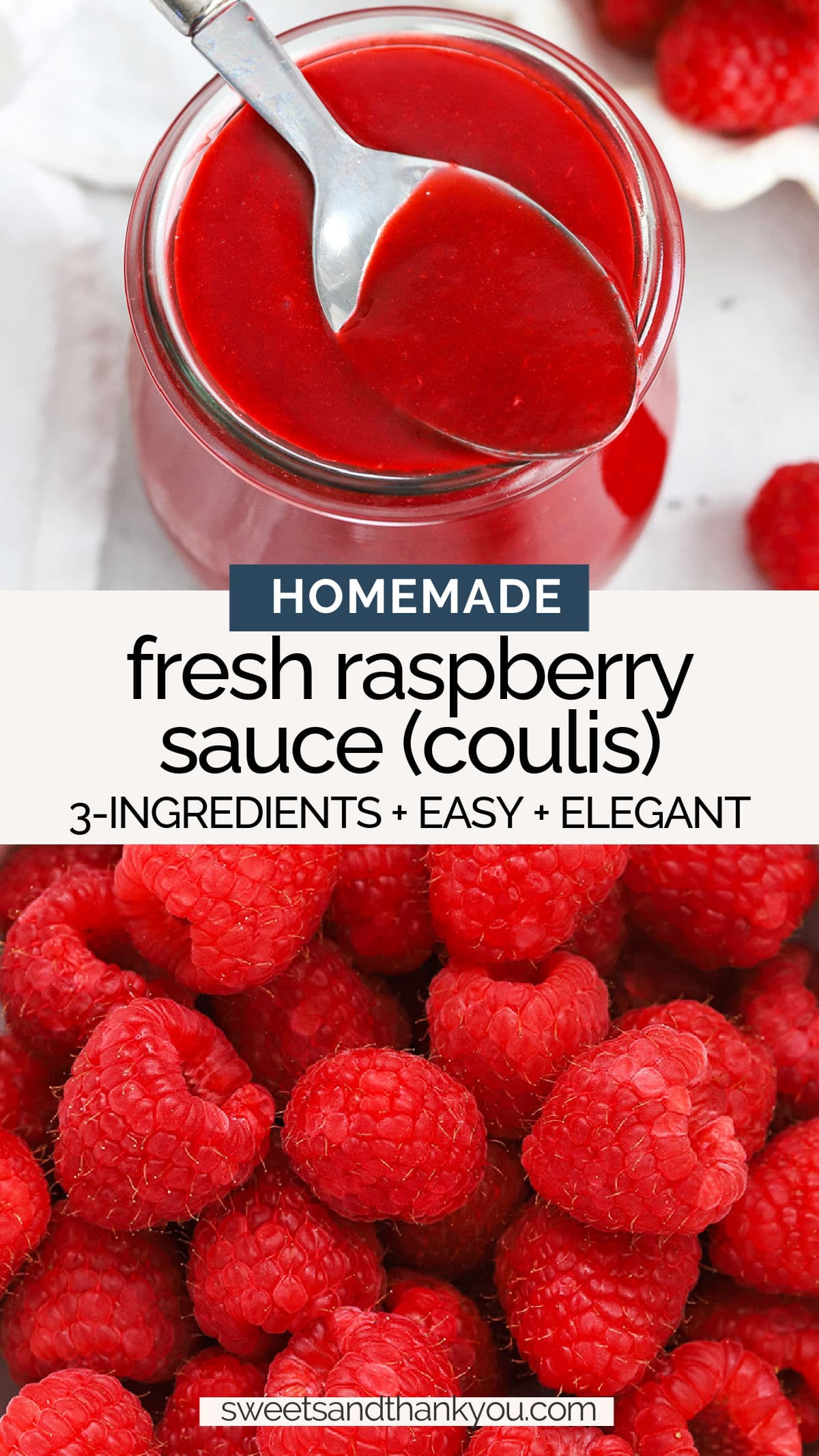 Raspberry Coulis - This fresh raspberry sauce recipe adds vibrant fresh flavor to desserts, treats, breakfasts, and more! // Raspberry sauce for cheesecake // smooth raspberry sauce // raspberry sauce for ice cream // homemade raspberry sauce // raspberry sauce dessert syrup // raspberry syrup // easy raspberry sauce