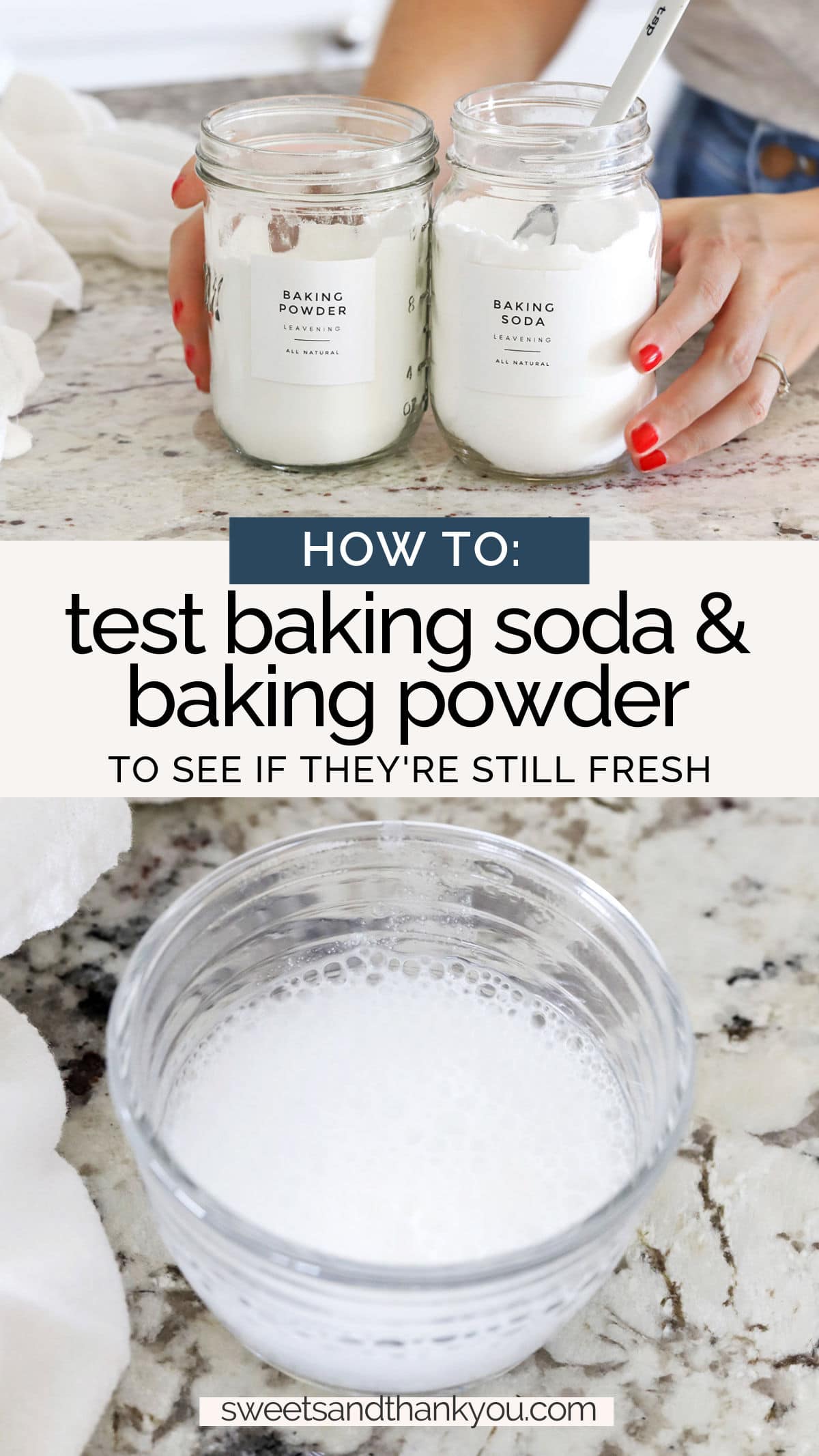 Ever wondered if your baking powder or baking soda is still good? Check your baking soda & baking powder freshness with these quick tips! / how to tell if baking soda is fresh / how to tell if baking powder is fresh / how long does baking soda last after opening / how long does baking powder last after opening / baking powder substitution / how to test baking soda / how to test baking powder / what's the difference between baking powder and baking soda / how to tell if baking powder is bad