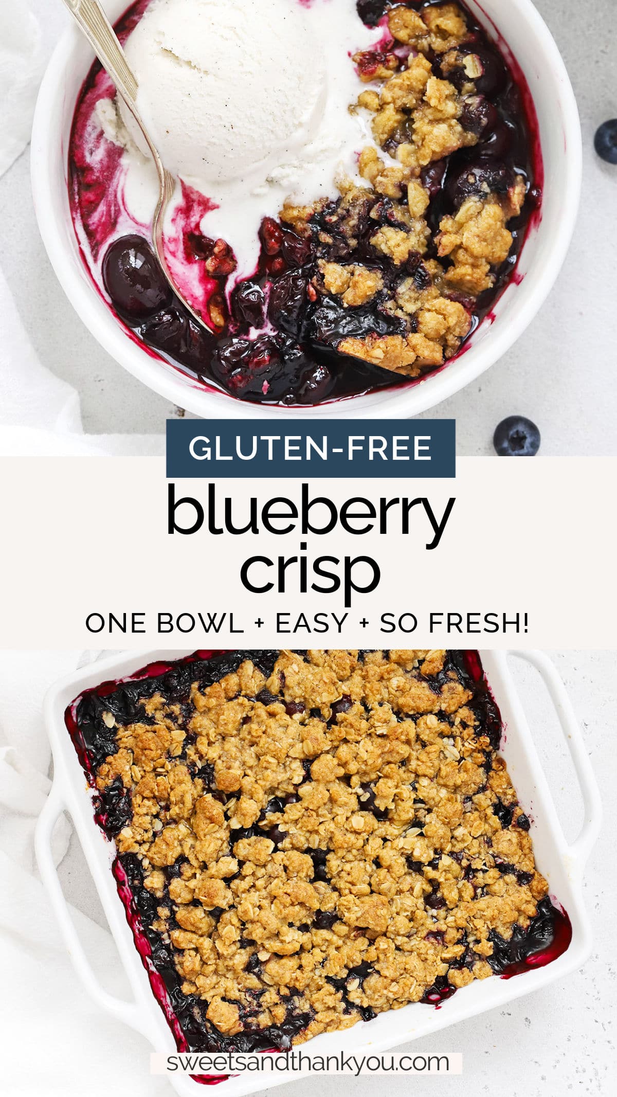 Gluten-Free Blueberry Crisp - This easy blueberry crumble recipe is bursting with fresh blueberry flavor! (You'll love the crispy crumble topping.) // gluten-free vegan blueberry crumble // gluten-free vegan blueberry crisp // easy blueberry crisp // the best blueberry crisp // gluten-free summer dessert // gluten-free 4th of July desserts // gluten-free spring dessert // gluten-free fruit crisp