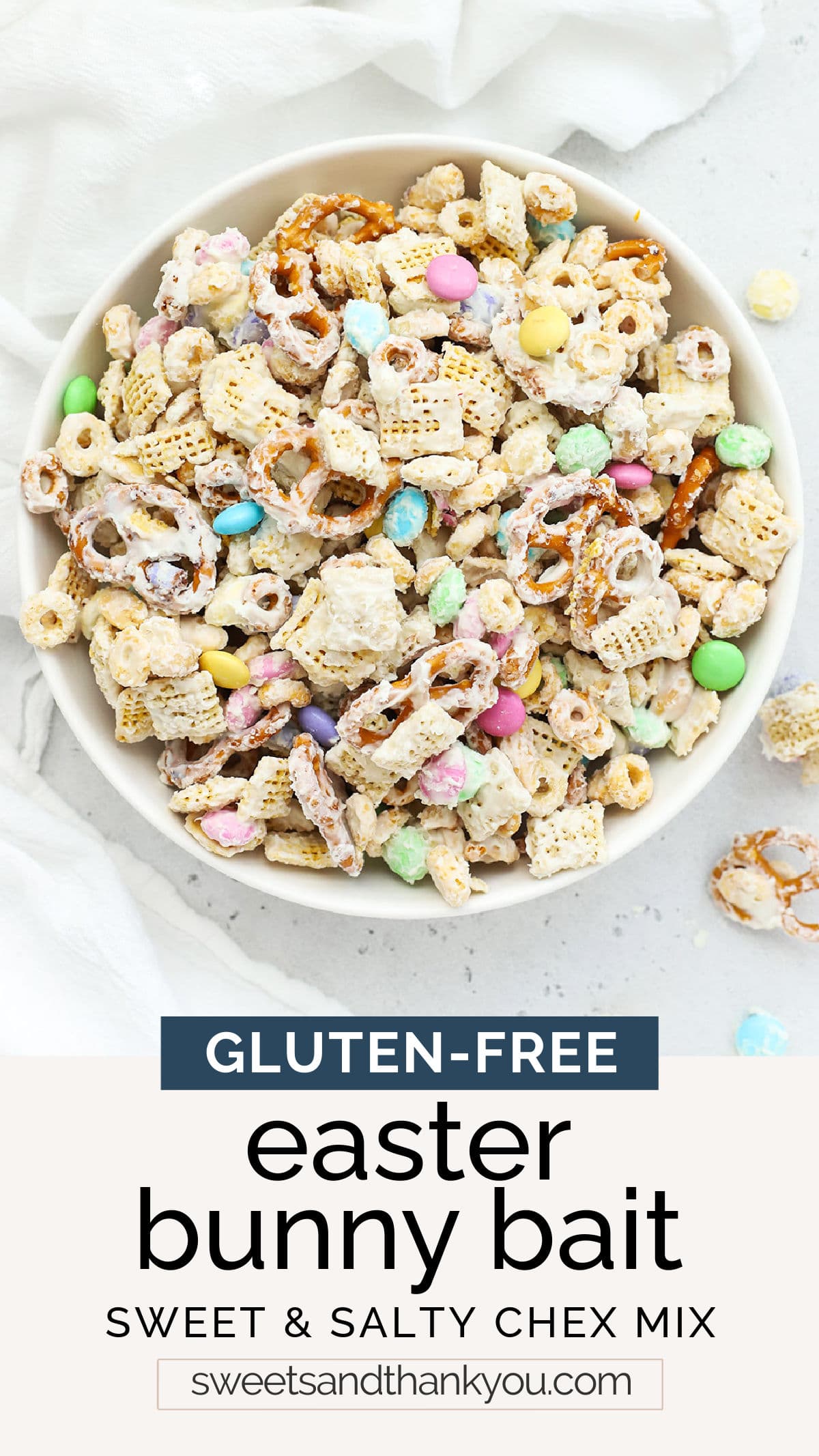 Let's make bunny bait! This sweet Easter Chex Mix is quick, easy, and majorly addictive. A delightful Easter dessert recipe! (Gluten-Free) // Sweet Easter Chex Mix // Sweet Easter Snack Mix // No-Bake Easter Dessert // Easter Bunny Bait // Easter Bunny Snack Mix // Kids Easter Snack // Easy Easter Treat // Gluten-Free Easter Dessert // Gluten-Free Easter Snack Mix // Gluten-Free Easter Treat // sweet Chex Mix recipe // Chex Mix with m&ms