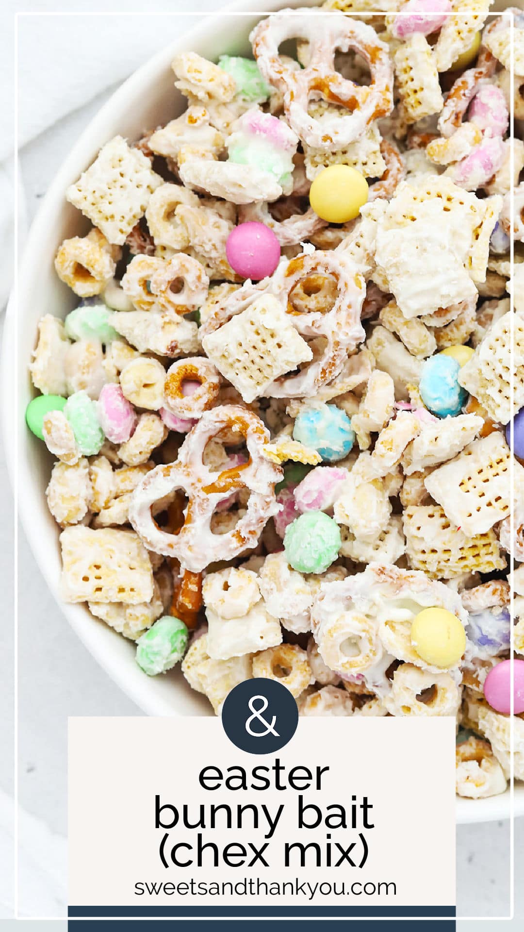 Let's make bunny bait! This sweet Easter Chex Mix is quick, easy, and majorly addictive. A delightful Easter dessert recipe! (Gluten-Free) // Sweet Easter Chex Mix // Sweet Easter Snack Mix // No-Bake Easter Dessert // Easter Bunny Bait // Easter Bunny Snack Mix // Kids Easter Snack // Easy Easter Treat // Gluten-Free Easter Dessert // Gluten-Free Easter Snack Mix // Gluten-Free Easter Treat // sweet Chex Mix recipe // Chex Mix with m&ms