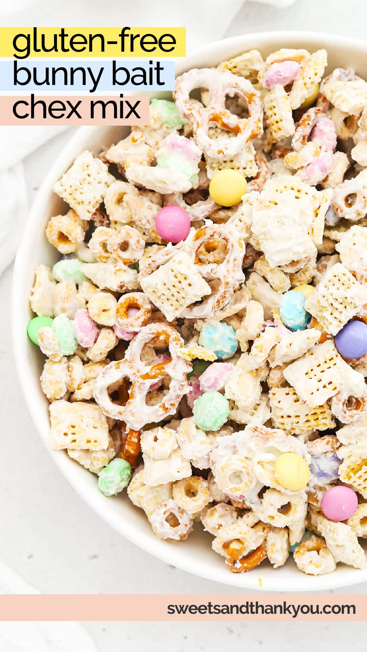 Let's make Easter bunny bait! This sweet Easter Chex Mix recipe is quick, easy, and majorly addictive. A delightful gluten-free Easter dessert recipe! 