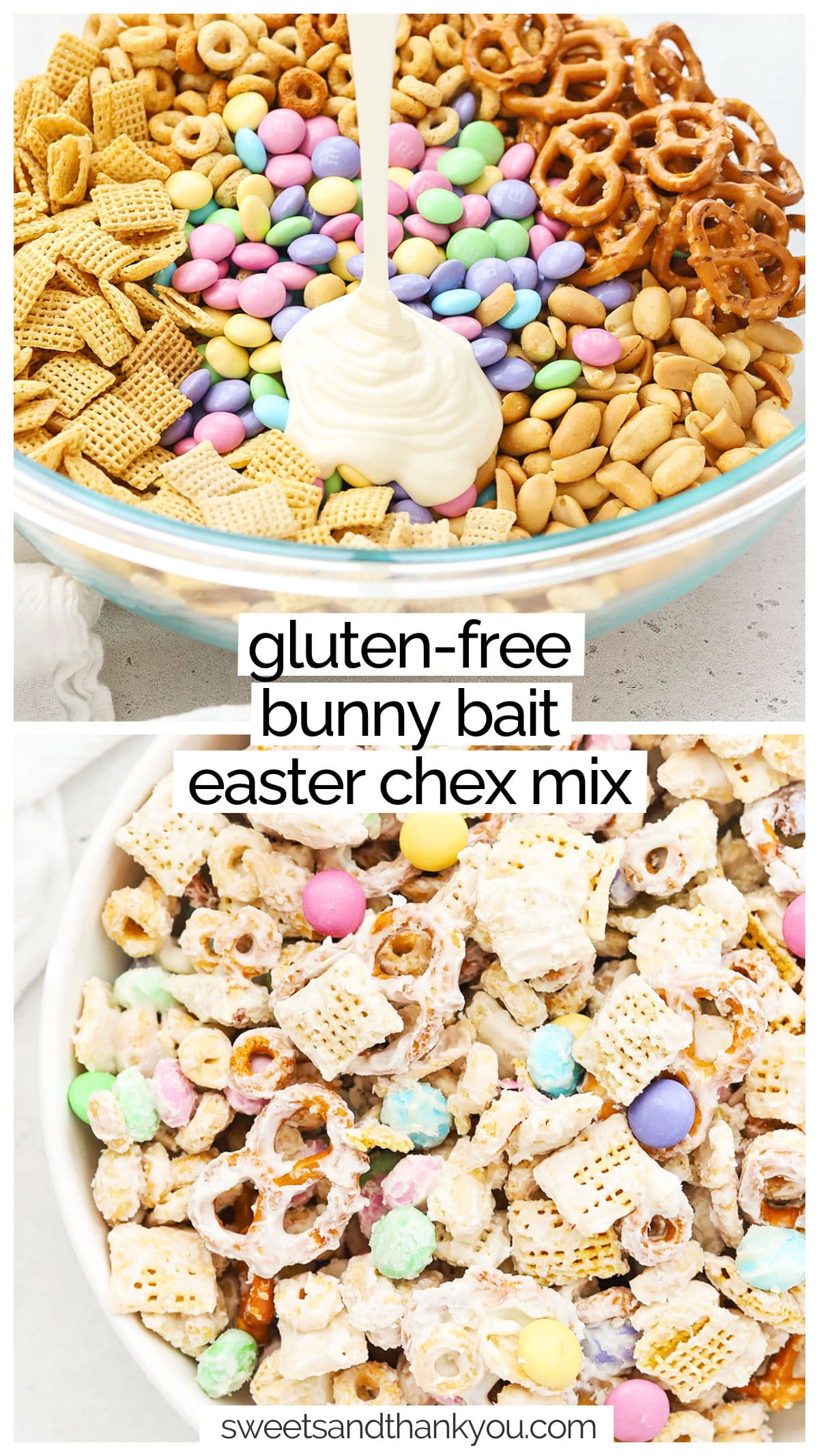 Let's make Easter bunny bait! This sweet Easter Chex Mix recipe is quick, easy, and majorly addictive. A delightful gluten-free Easter dessert recipe! 