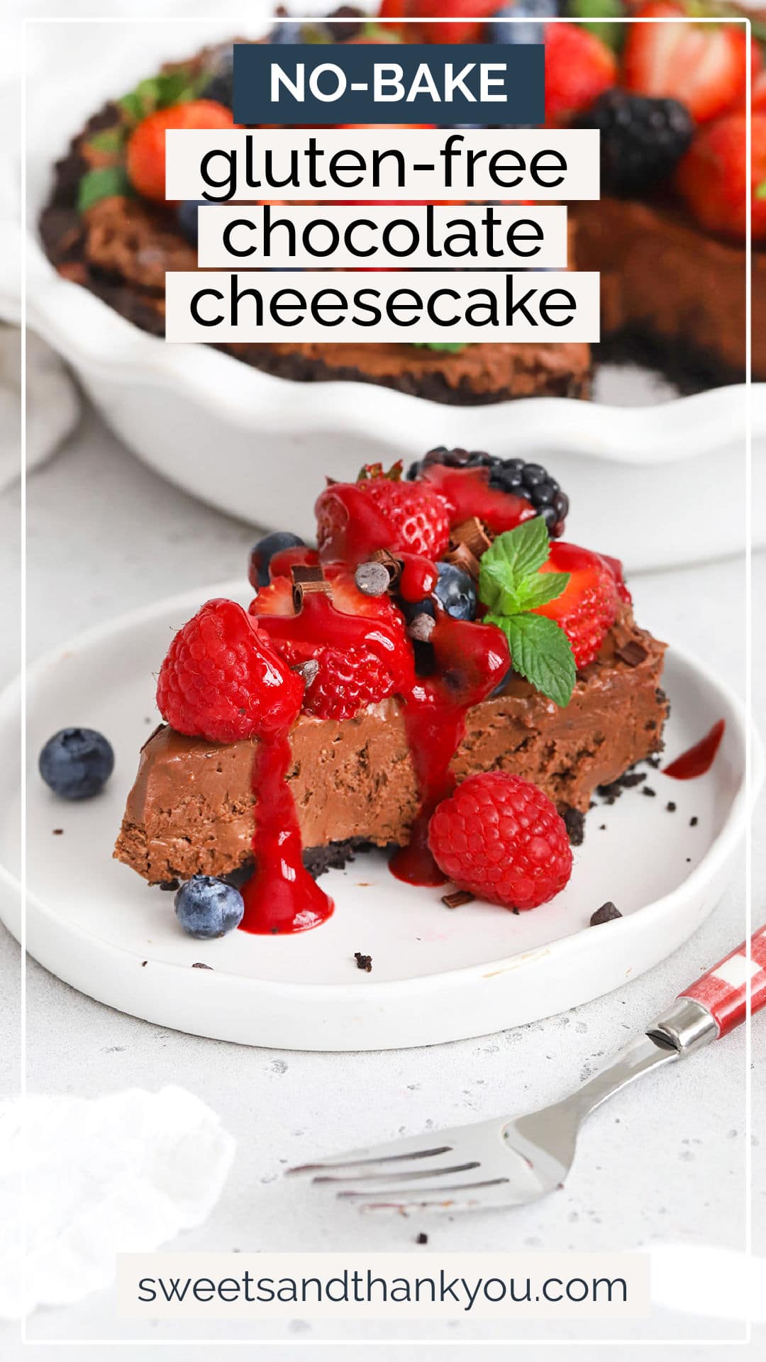 Gluten-Free Chocolate Cheesecake Pie - This easy no-bake gluten-free chocolate cheesecake recipe is easy, creamy, and totally delicious! // Gluten-free no-bake cheesecake recipe // gluten-free cheesecake recipe // no bake chocolate cheesecake // gluten-free chocolate cheesecake with oreo crust // gluten-free no bake desserts // no-bake pie // gluten-free pie recipe // gluten-free cheesecake pie // gluten-free chocolate cheesecake pie // gluten-free cheesecake in a pie pan