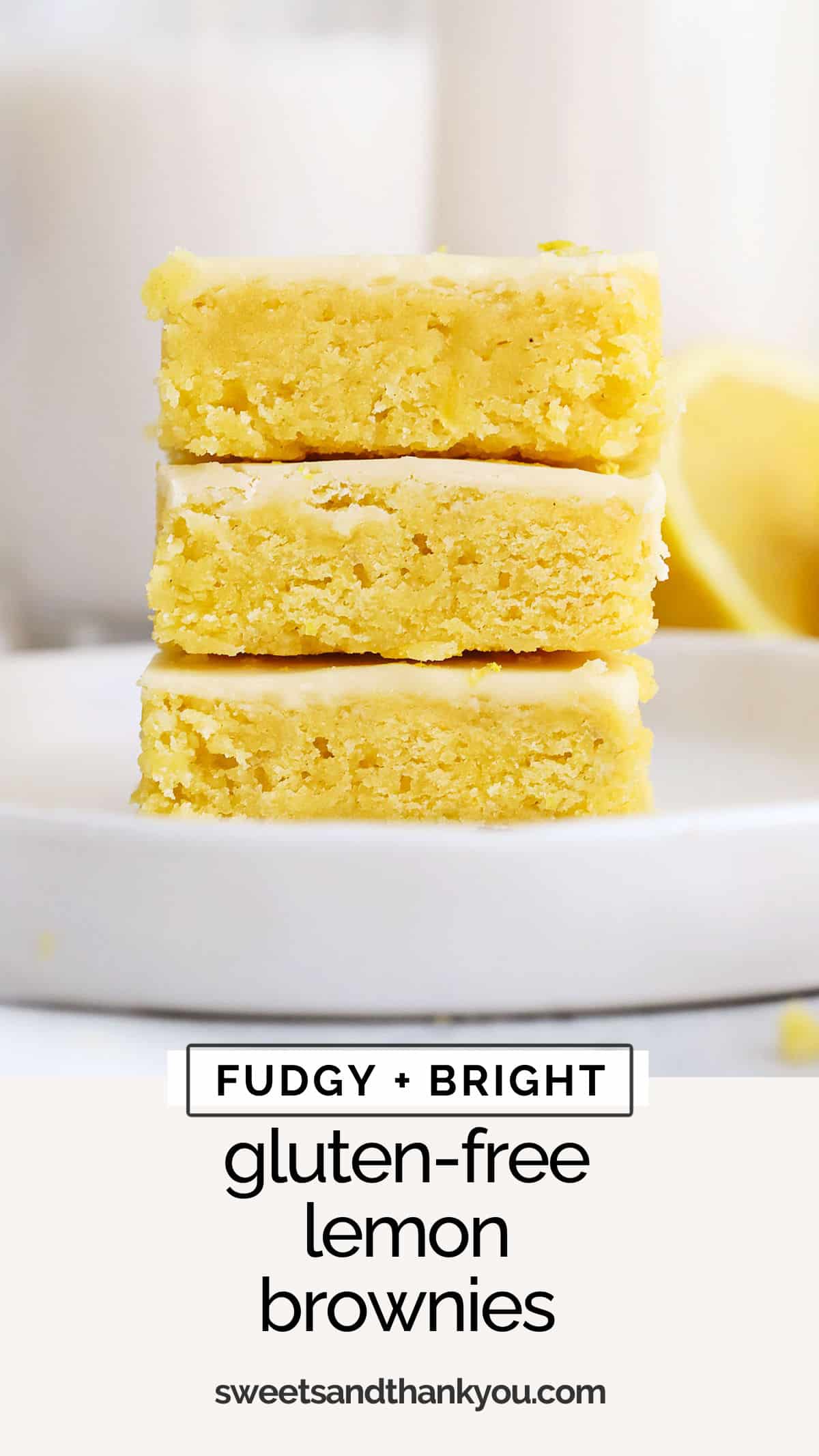 This Gluten-Free Lemon Brownies recipe in unlike any other brownie recipe you've tried! These fudgy lemon brownies are full of zesty citrus flavor--like taking a bite out of sunshine! They're a perfect Easter dessert or spring treat! 