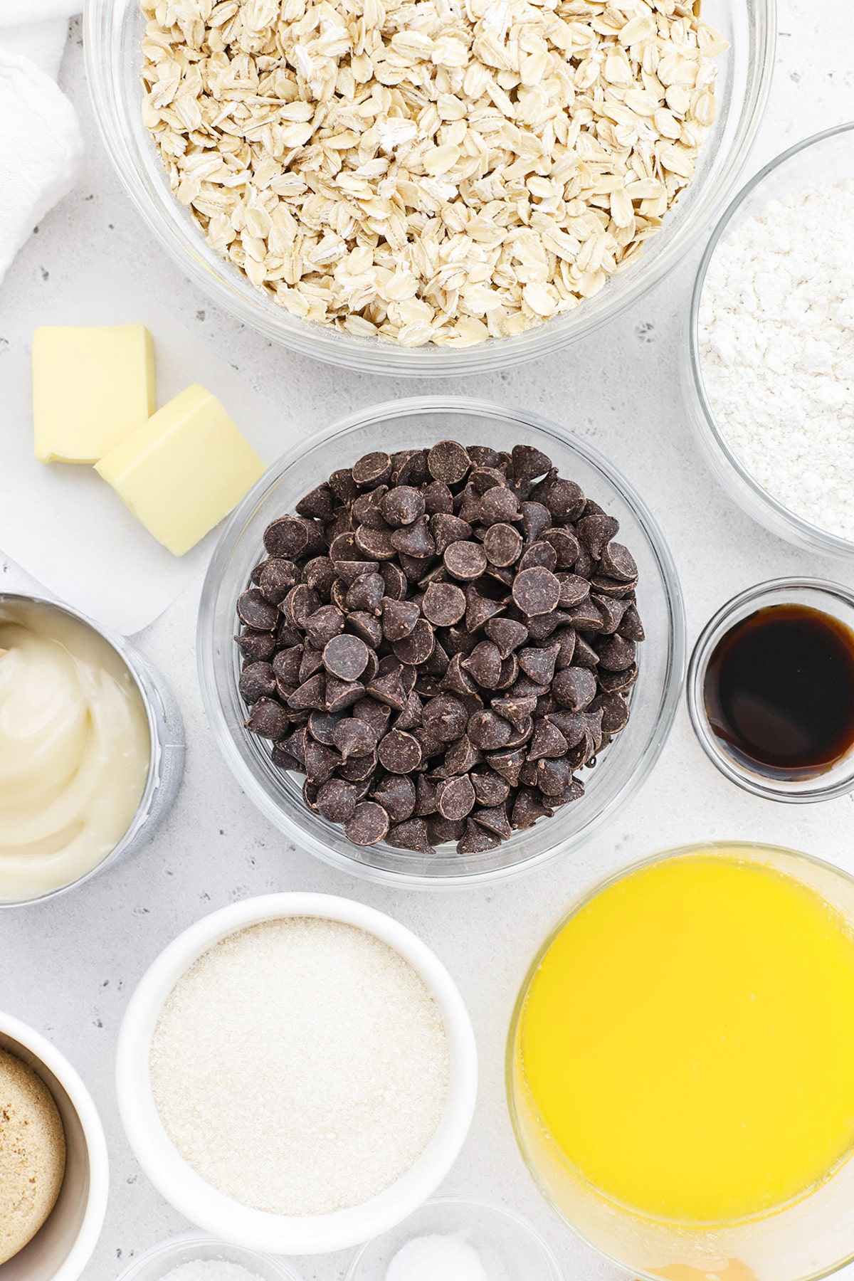 Ingredients for gluten-free oatmeal fudge bars