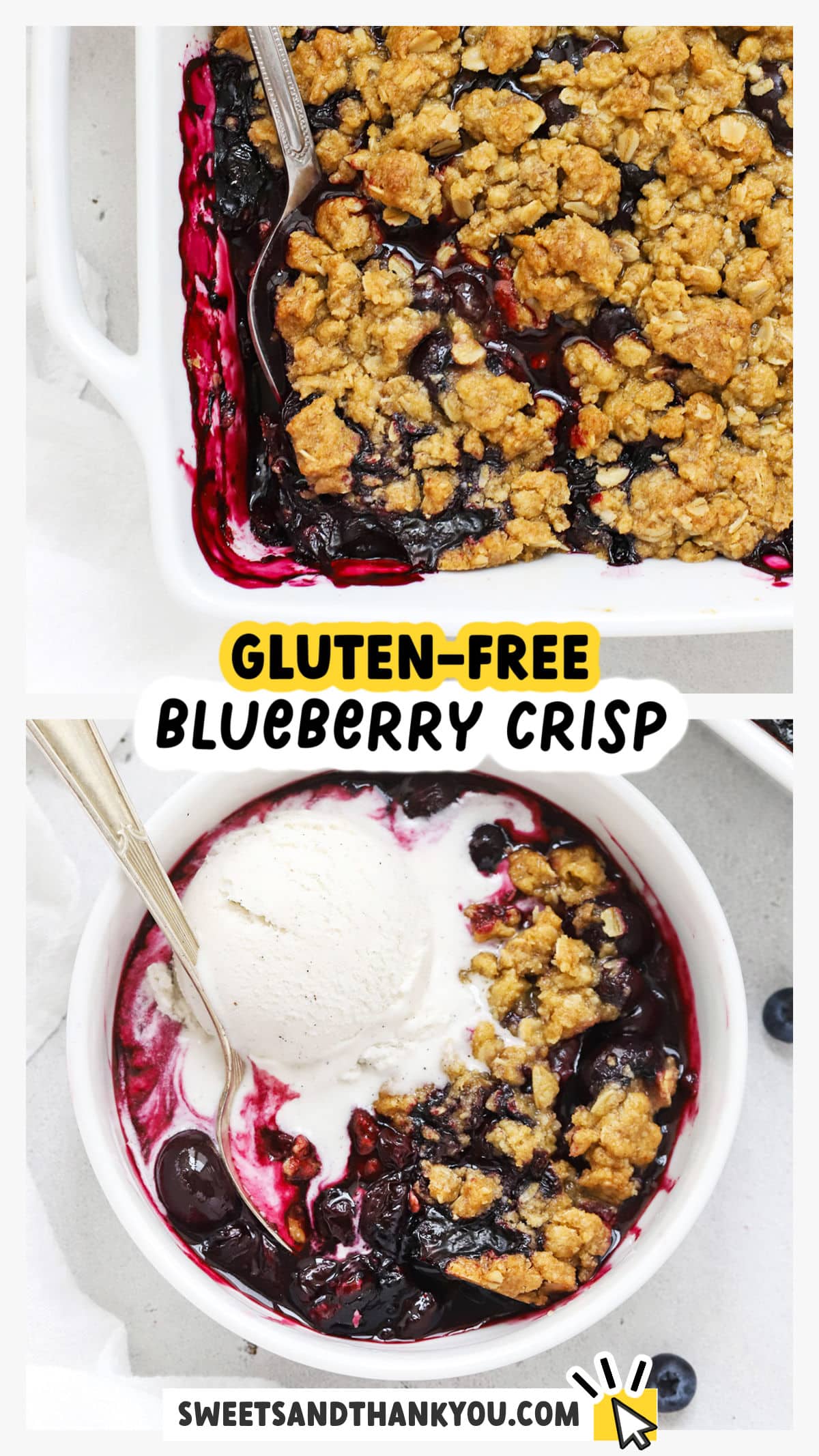 Gluten-Free Blueberry Crisp is the perfect spring or summer dessert. (You'll love the crispy crumble topping.) With its jammy blueberry filling and crispy oat crumble topping, our easy blueberry crumble recipe is a total delight from start to finish. (Especially when you pair it with a scoop of vanilla ice cream!) Get the recipe and a few tasty variations to try at sweetsandthankyou.com