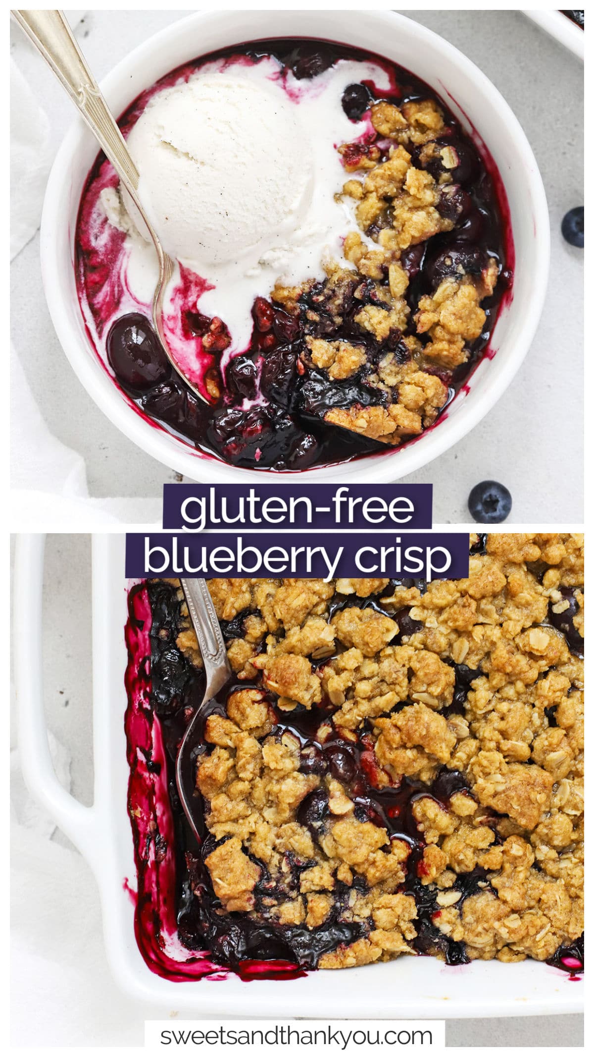Let's make Gluten-Free Blueberry Crisp! This easy blueberry crumble recipe is bursting with fresh blueberry flavor! (You'll love the crispy oat  crumble topping.) It's an easy gluten-free spring or summer dessert!